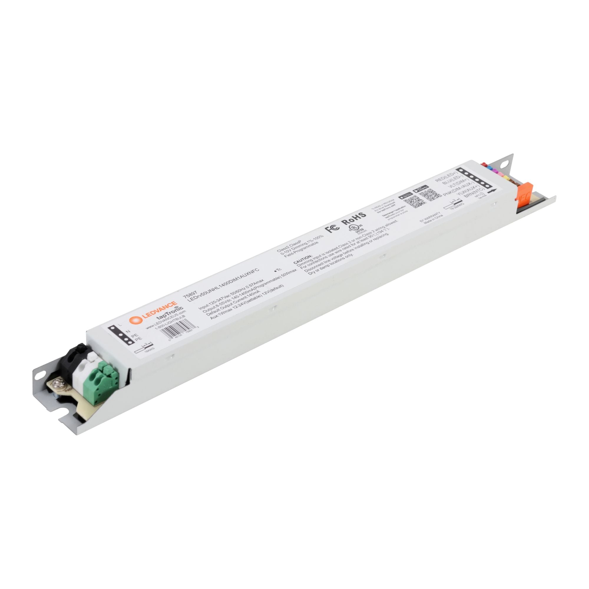 LEDVANCE Sylvania 75897 tapTronic NFC LED Driver 50W Linear 1400mA Programmable 0-10V