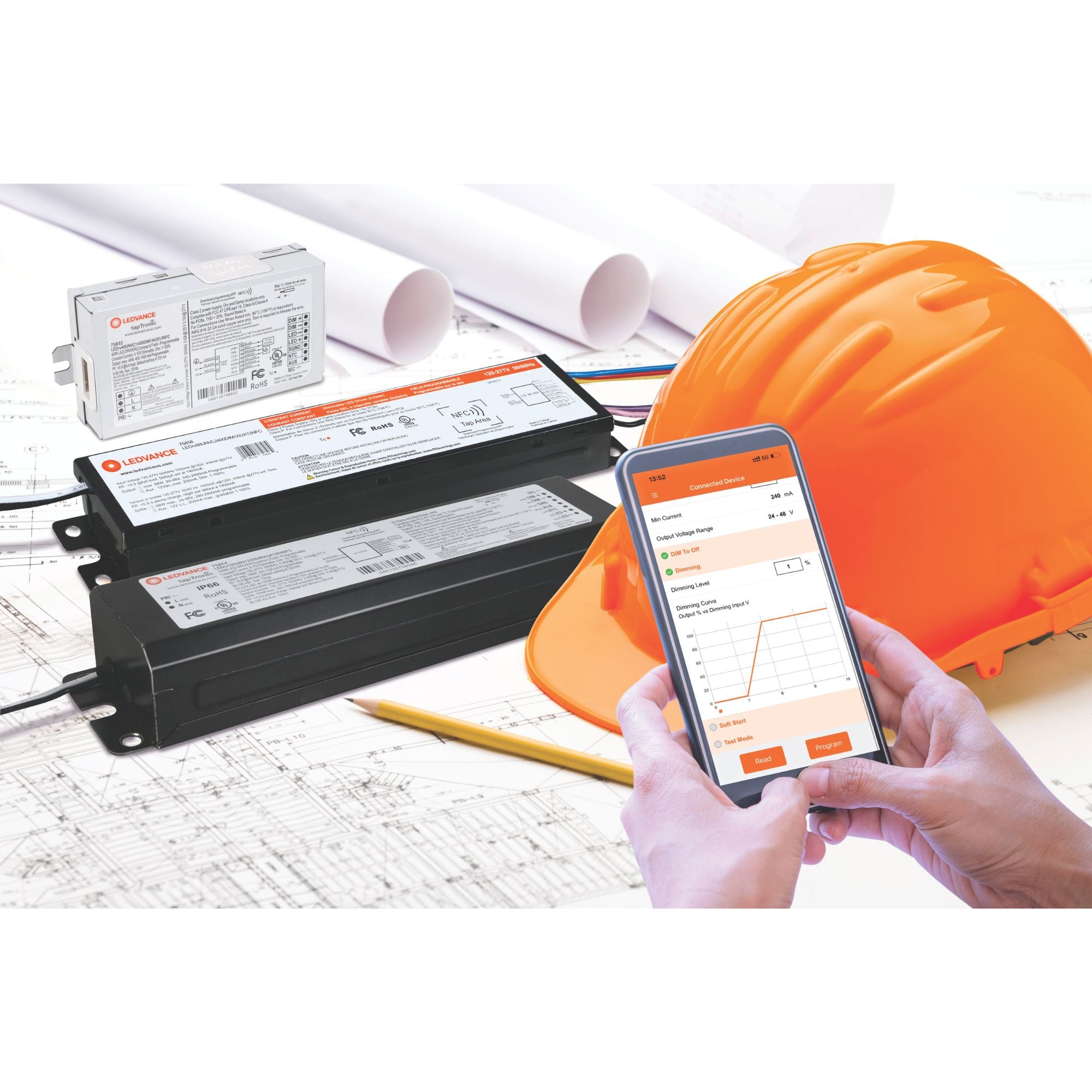LEDVANCE Sylvania 75898 tapTronic NFC LED Driver 85W Linear 2300mA Programmable 0-10V