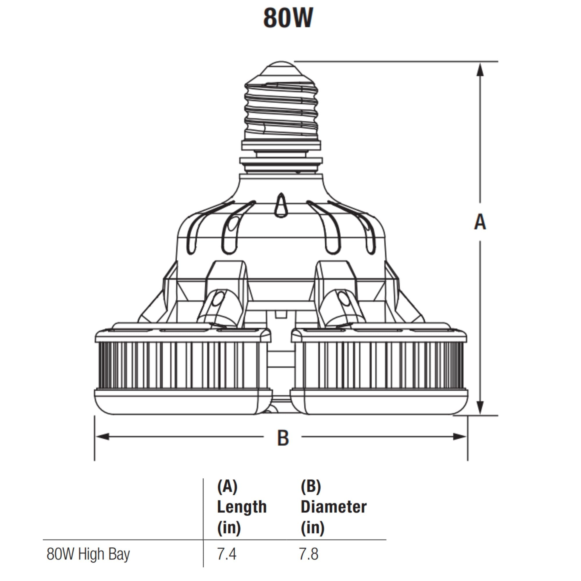 High Bay LED Bulb, 80W, 11200 Lm, 5000K, 250W MH Equal, EX39 Mogul Base, 120-277V
