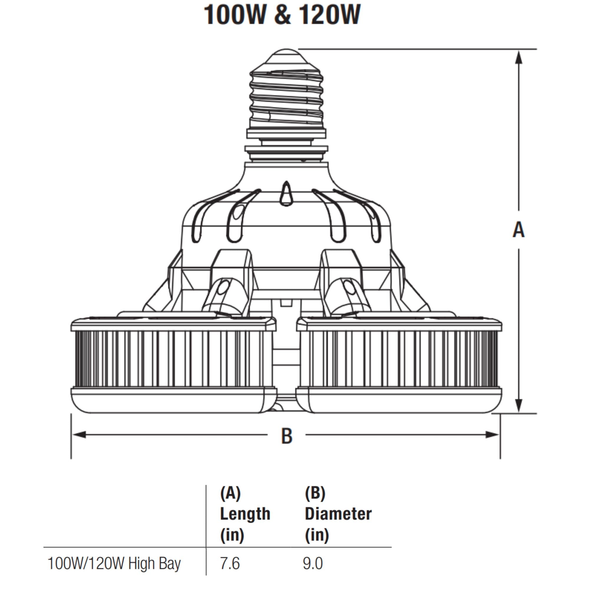 High Bay LED Bulb, 120W, 16800 Lm, 4000K, 400W MH Equal, EX39 Mogul Base, 120-277V