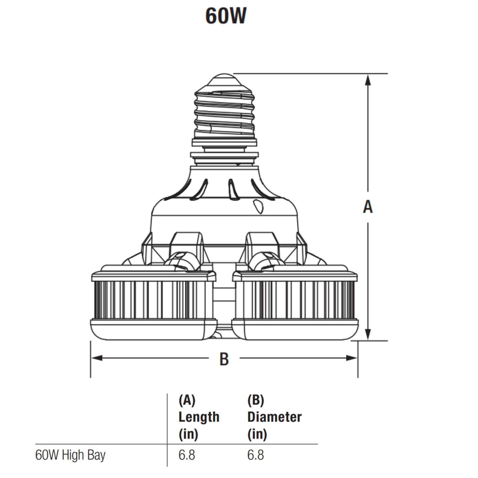 High Bay LED Bulb, 60W, 8400 Lm, 4000K, 175W MH Equal, EX39 Mogul Base, 120-277V