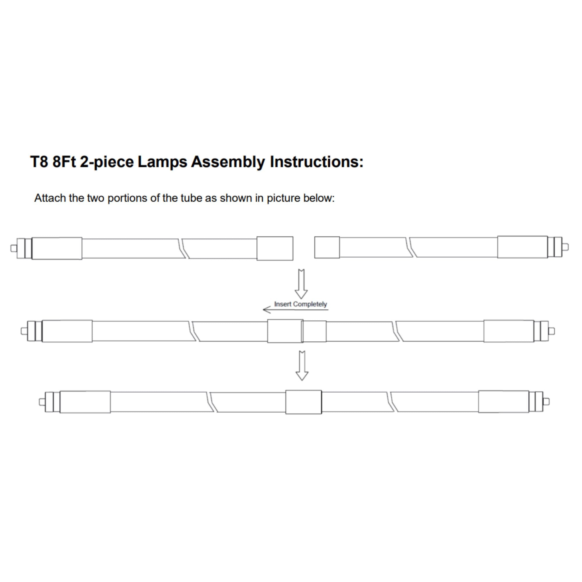 Two-piece 8ft LED T8 Lamp, 36W, 4400lm, 5000K, FA8, Ballast Bypass, Double End