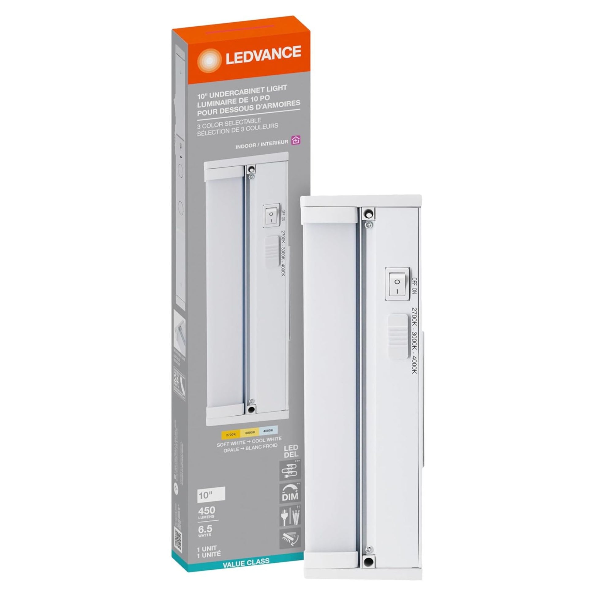 10 Inch Under Cabinet LED Light with Tilting Lens, 450 Lumens, Selectable CCT, 120V - Bees Lighting