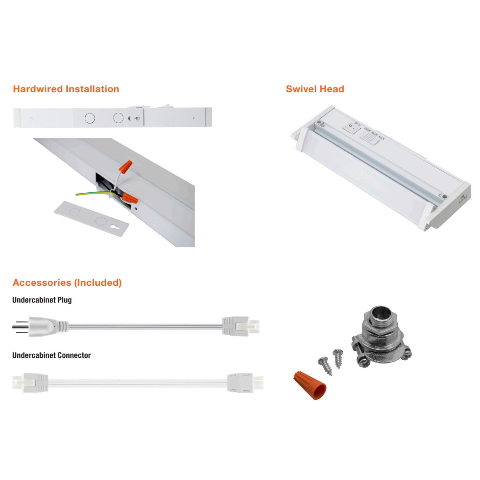 36 Inch Under Cabinet LED Light with Tilting Lens, 1900 Lumens, Selectable CCT, 120V - Bees Lighting