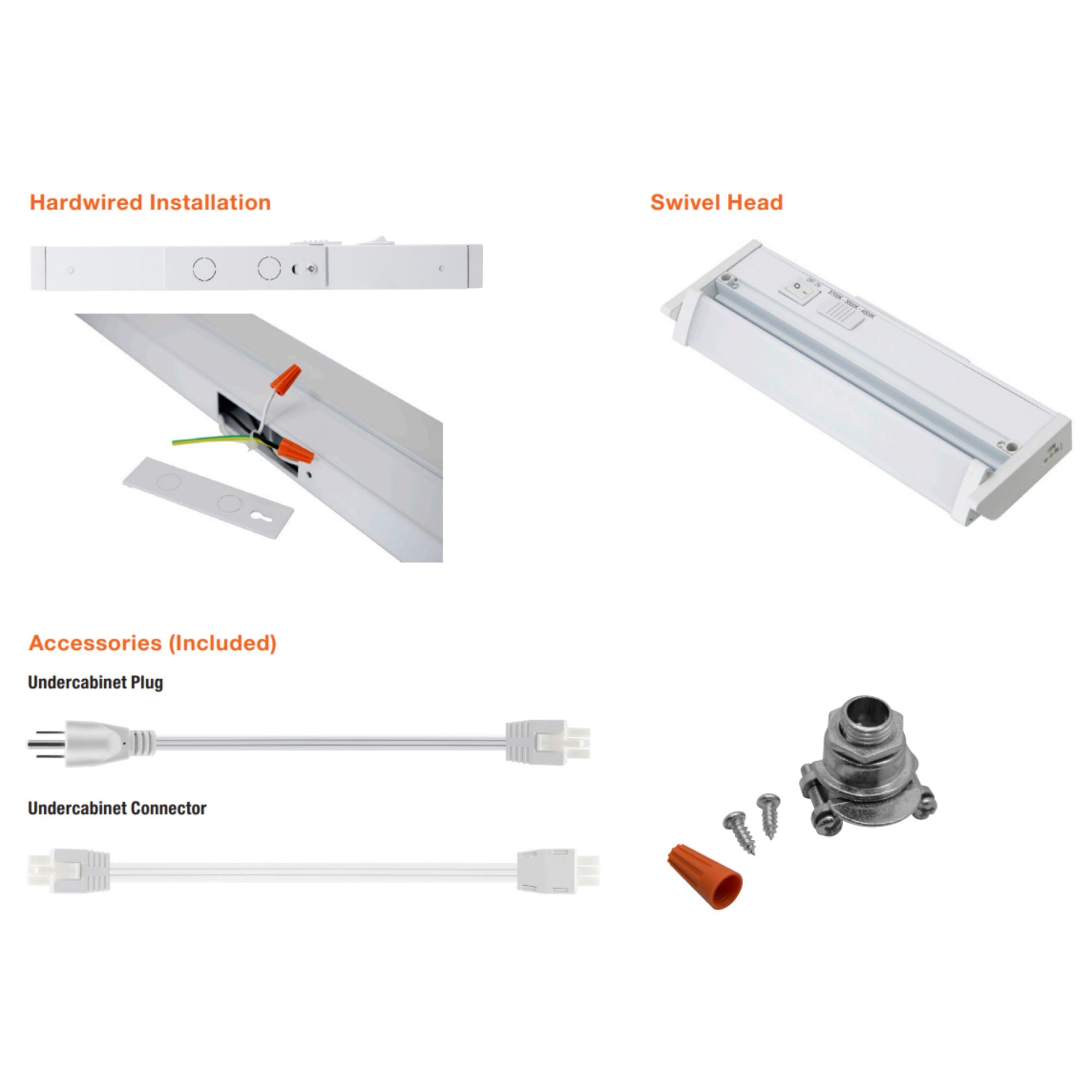 36 Inch Under Cabinet LED Light with Tilting Lens, 1900 Lumens, Selectable CCT, 120V - Bees Lighting