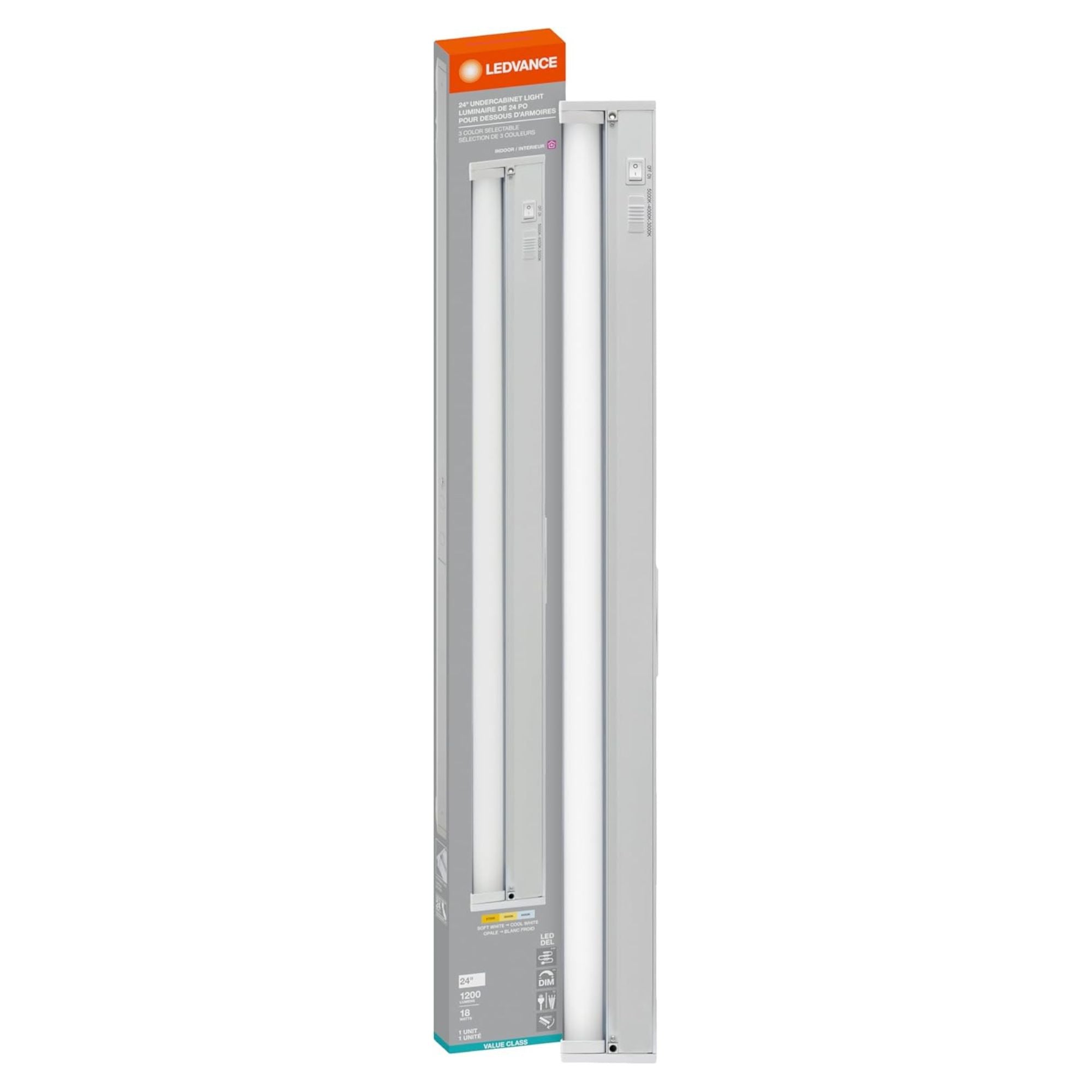 24 Inch Under Cabinet LED Light with Titling Lens, 1200 Lumens, Selectable CCT, 120V