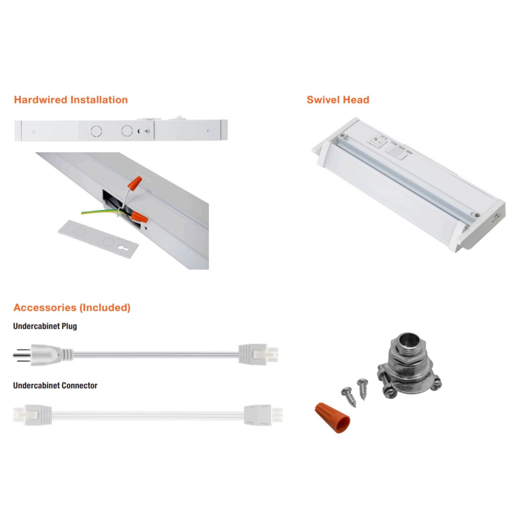 36 Inch Under Cabinet LED Light with Tilting Lens, 1900 Lumens, Selectable CCT, 120V