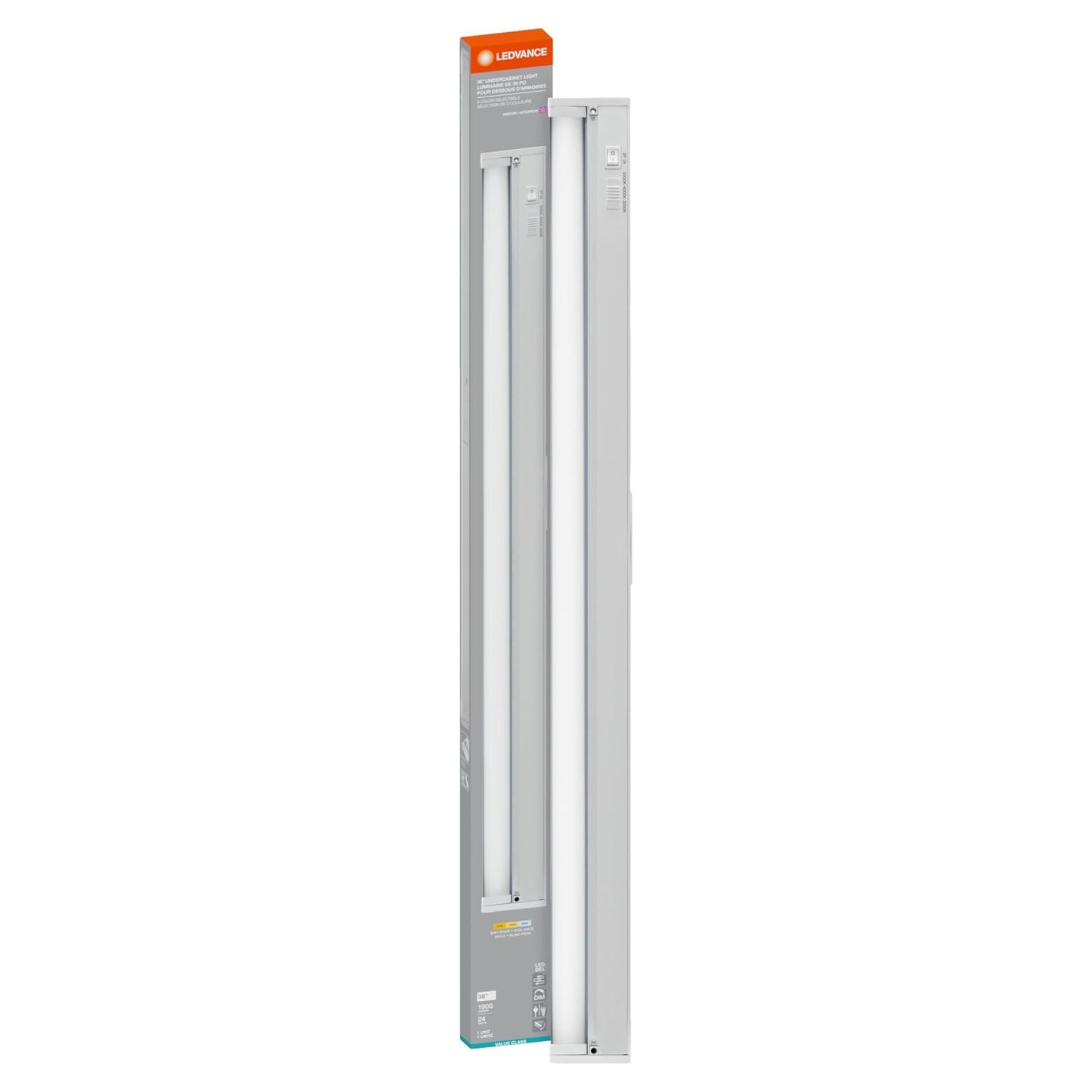 36 Inch Under Cabinet LED Light with Tilting Lens, 1900 Lumens, Selectable CCT, 120V