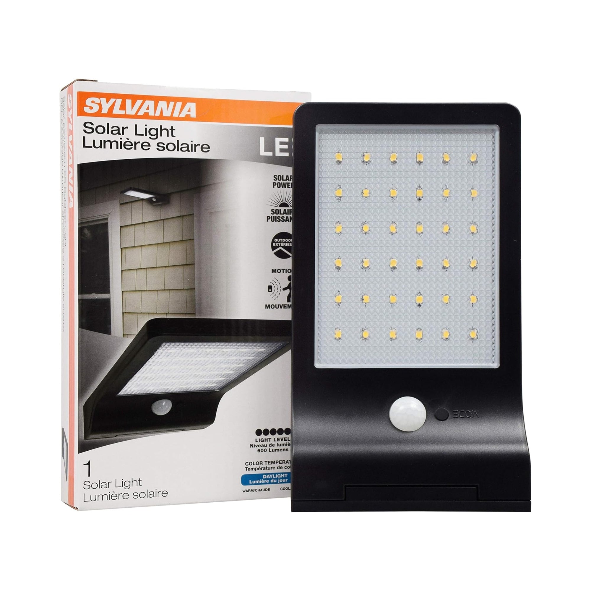 LED Solar Flood Light, 600 Lumens, 5000K, Surface Mount, Black