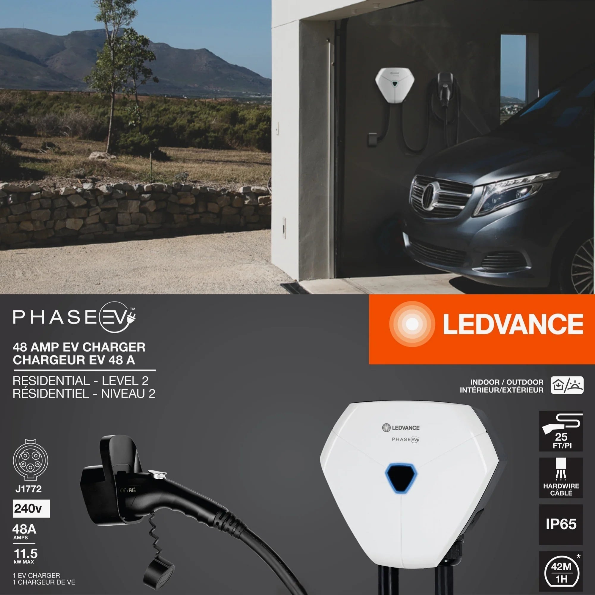 LEDVANCE PHASE EV 48 Amp Level 2 Residential Charging Station - WiFi Enabled Smart EV Charger
