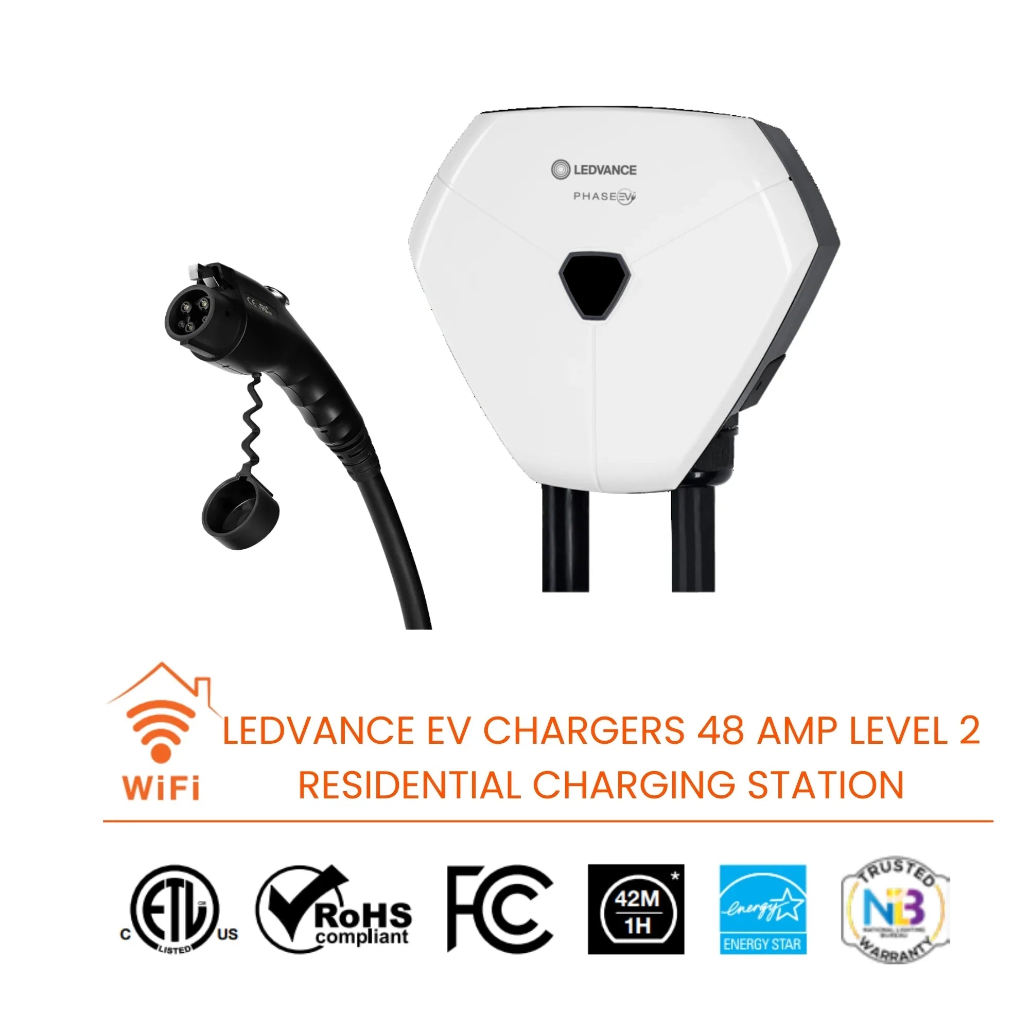 LEDVANCE PHASE EV 48 Amp Level 2 Residential Charging Station - WiFi Enabled Smart EV Charger
