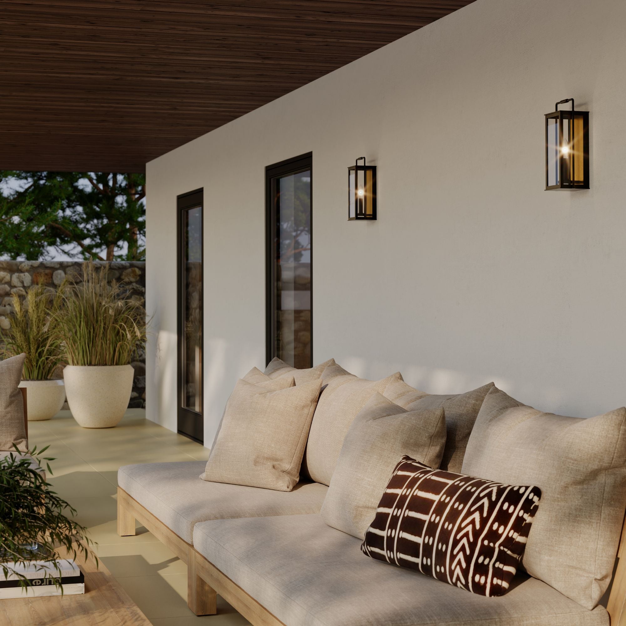 The Great Outdoors Aberdeen 13.25 in. Outdoor Wall Sconce, Sand Coal Black with Clear Glass
