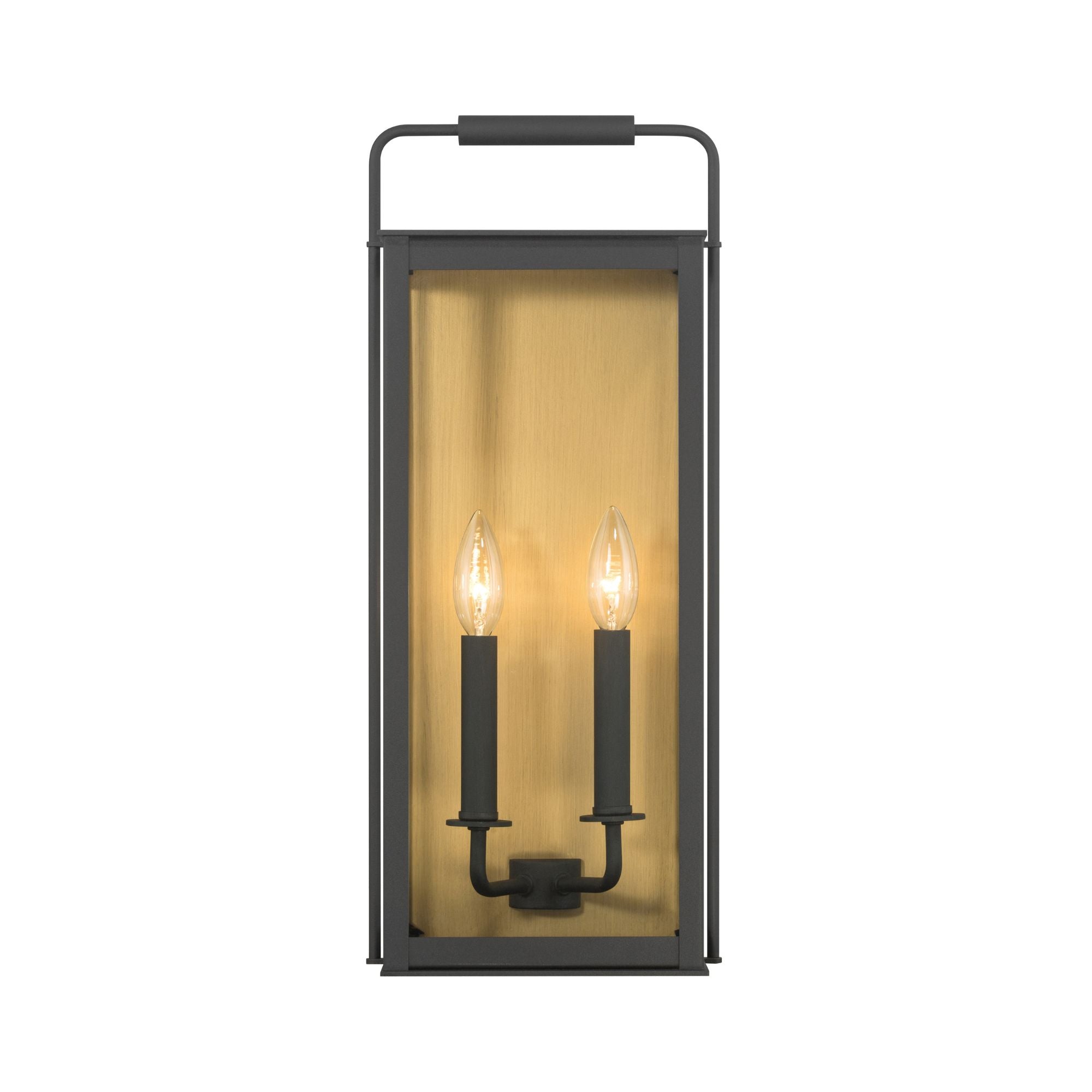 The Great Outdoors Aberdeen 20 in. 2-Light Outdoor Wall Sconce, Sand Coal Black & Painted Legacy Brass with Clear Glass