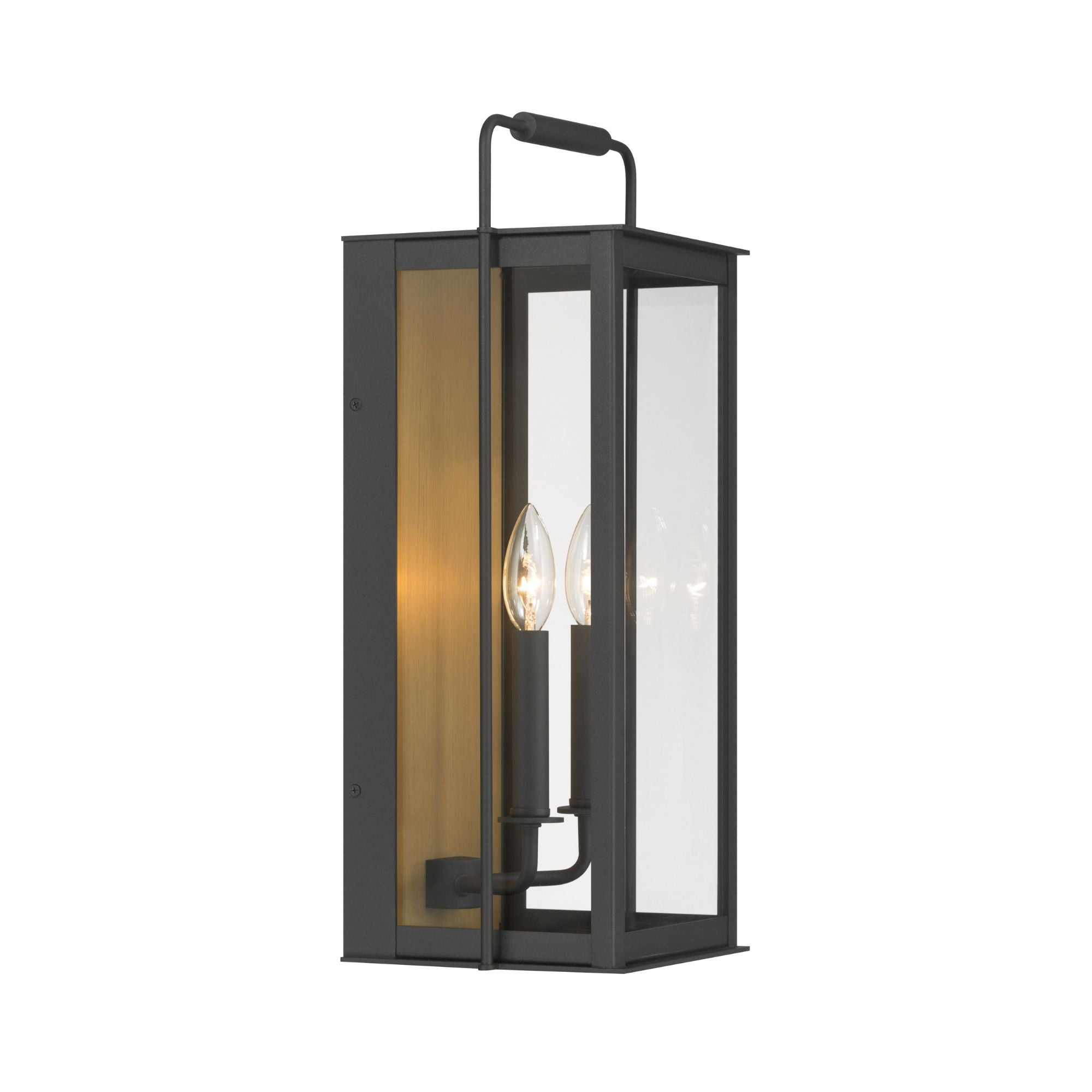 The Great Outdoors Aberdeen 20 in. 2-Light Outdoor Wall Sconce, Sand Coal Black & Painted Legacy Brass with Clear Glass