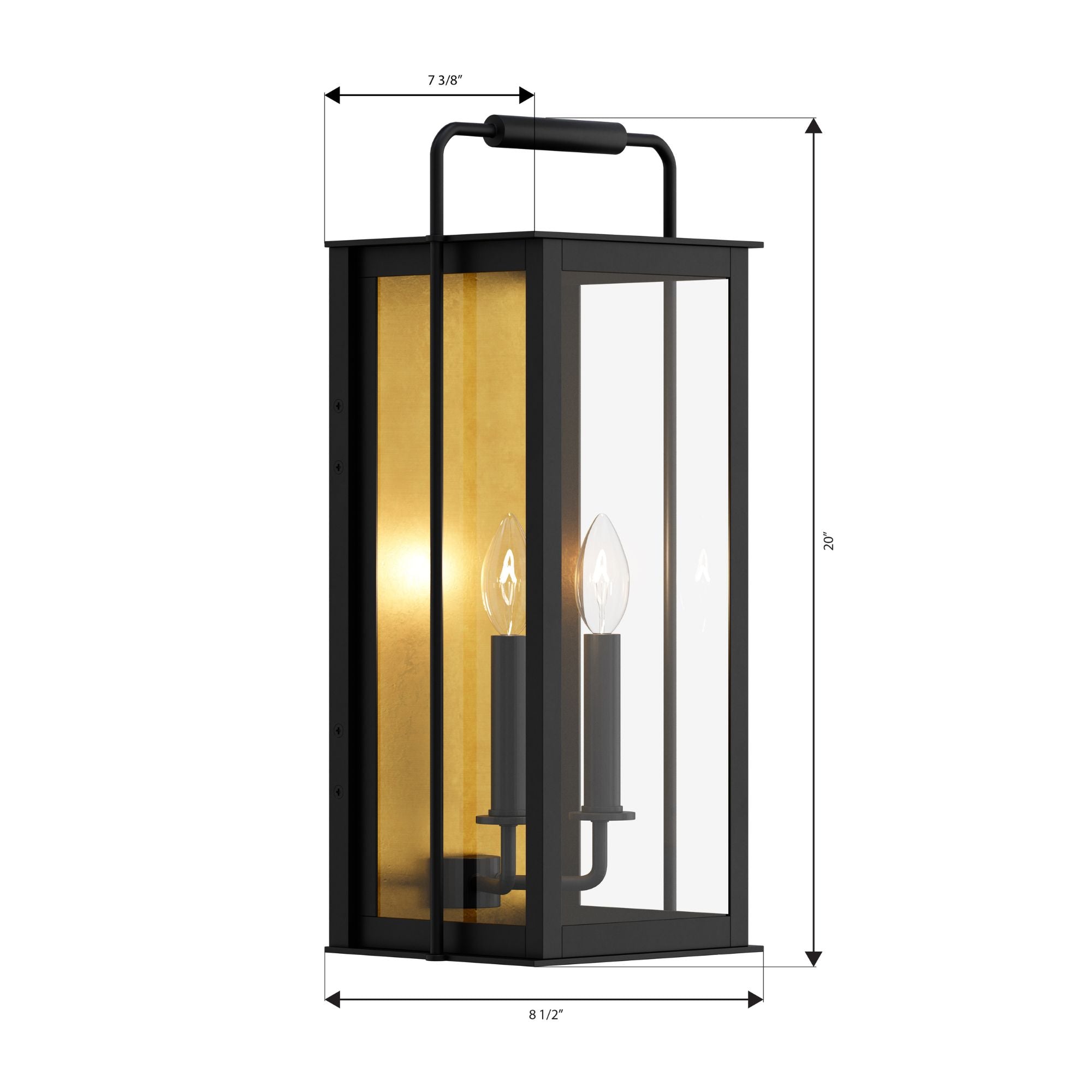 The Great Outdoors Aberdeen 20 in. 2-Light Outdoor Wall Sconce, Sand Coal Black & Painted Legacy Brass with Clear Glass