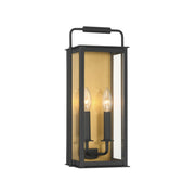 The Great Outdoors Aberdeen 16.5 in. 2-Light Outdoor Wall Sconce, Sand Coal Black & Painted Legacy Brass with Clear Glass