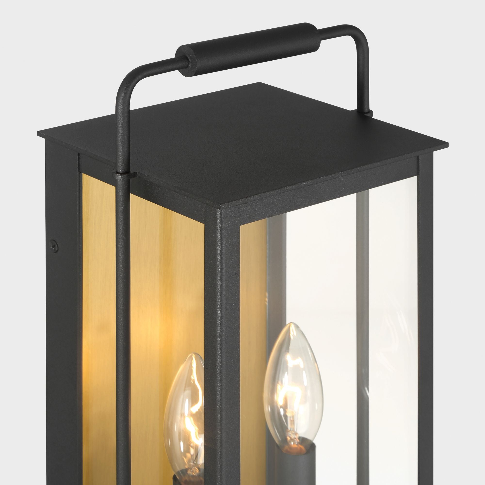 The Great Outdoors Aberdeen 16.5 in. 2-Light Outdoor Wall Sconce, Sand Coal Black & Painted Legacy Brass with Clear Glass