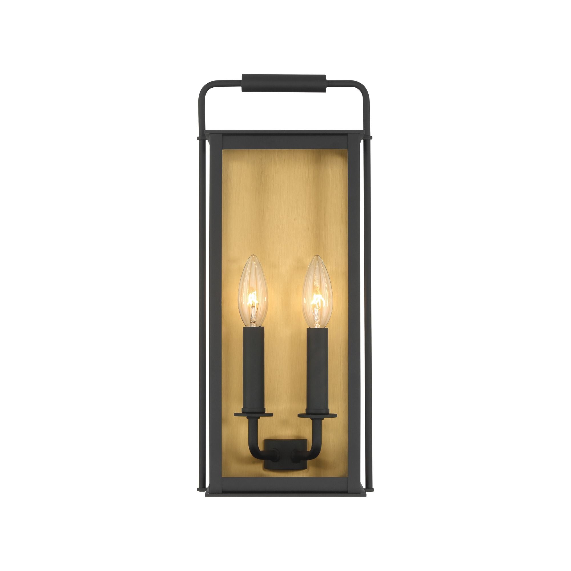 The Great Outdoors Aberdeen 16.5 in. 2-Light Outdoor Wall Sconce, Sand Coal Black & Painted Legacy Brass with Clear Glass