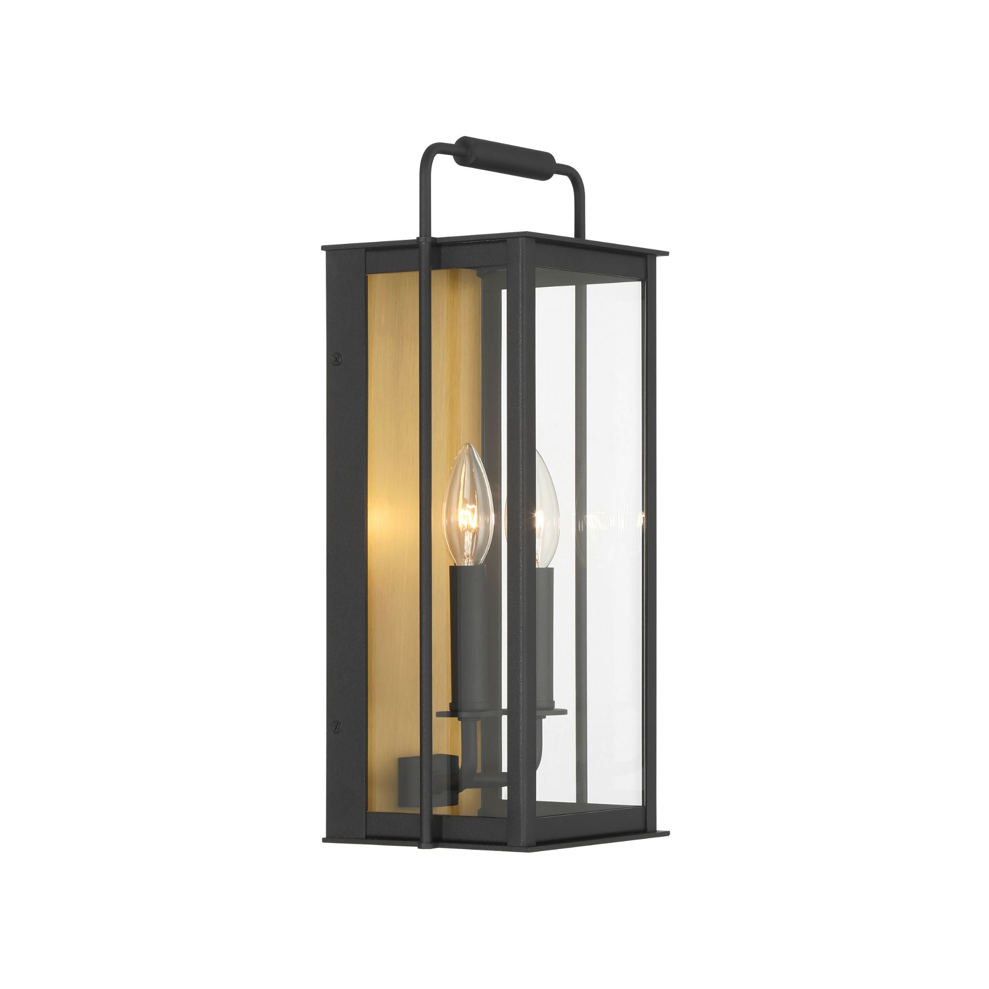 The Great Outdoors Aberdeen 16.5 in. 2-Light Outdoor Wall Sconce, Sand Coal Black & Painted Legacy Brass with Clear Glass