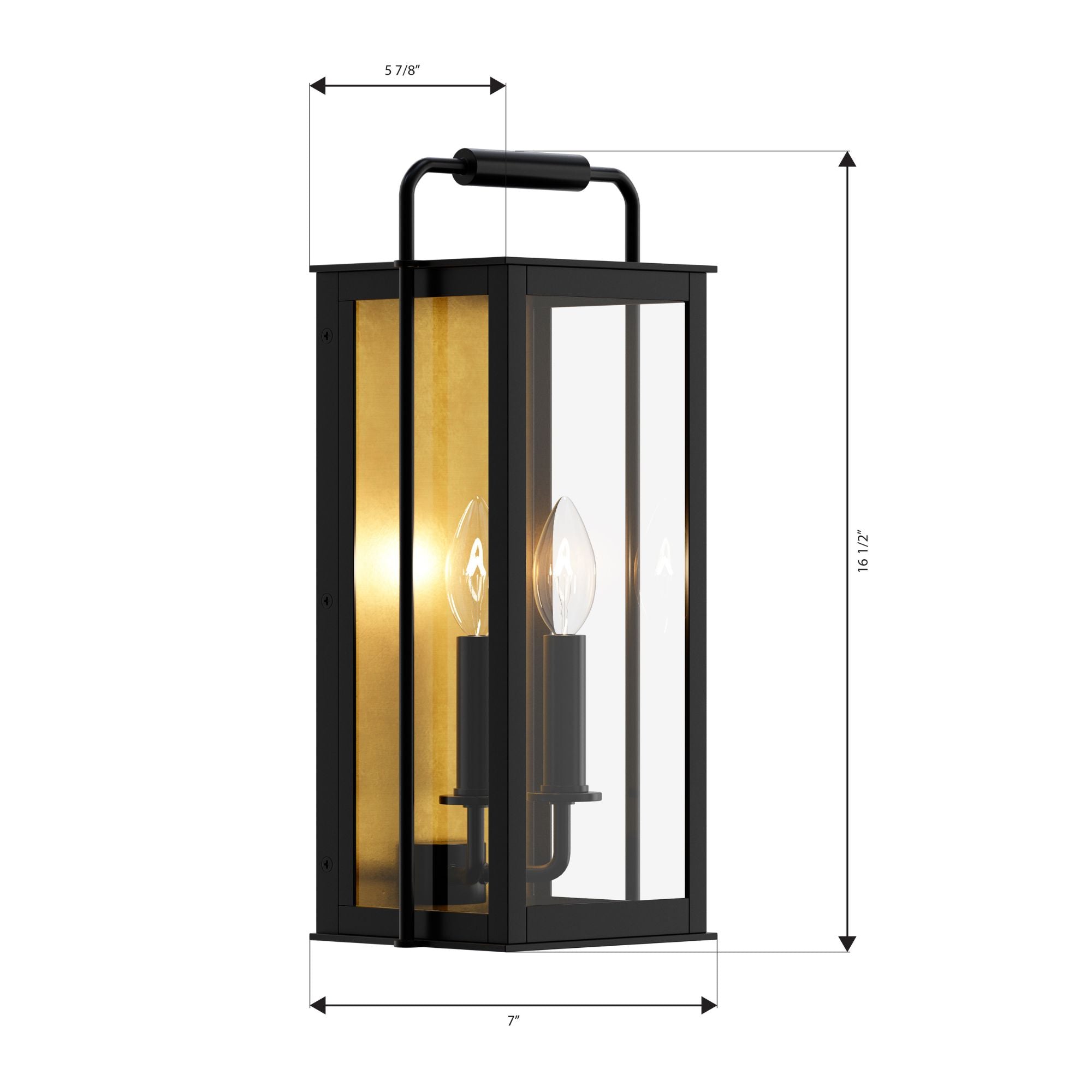 The Great Outdoors Aberdeen 16.5 in. 2-Light Outdoor Wall Sconce, Sand Coal Black & Painted Legacy Brass with Clear Glass