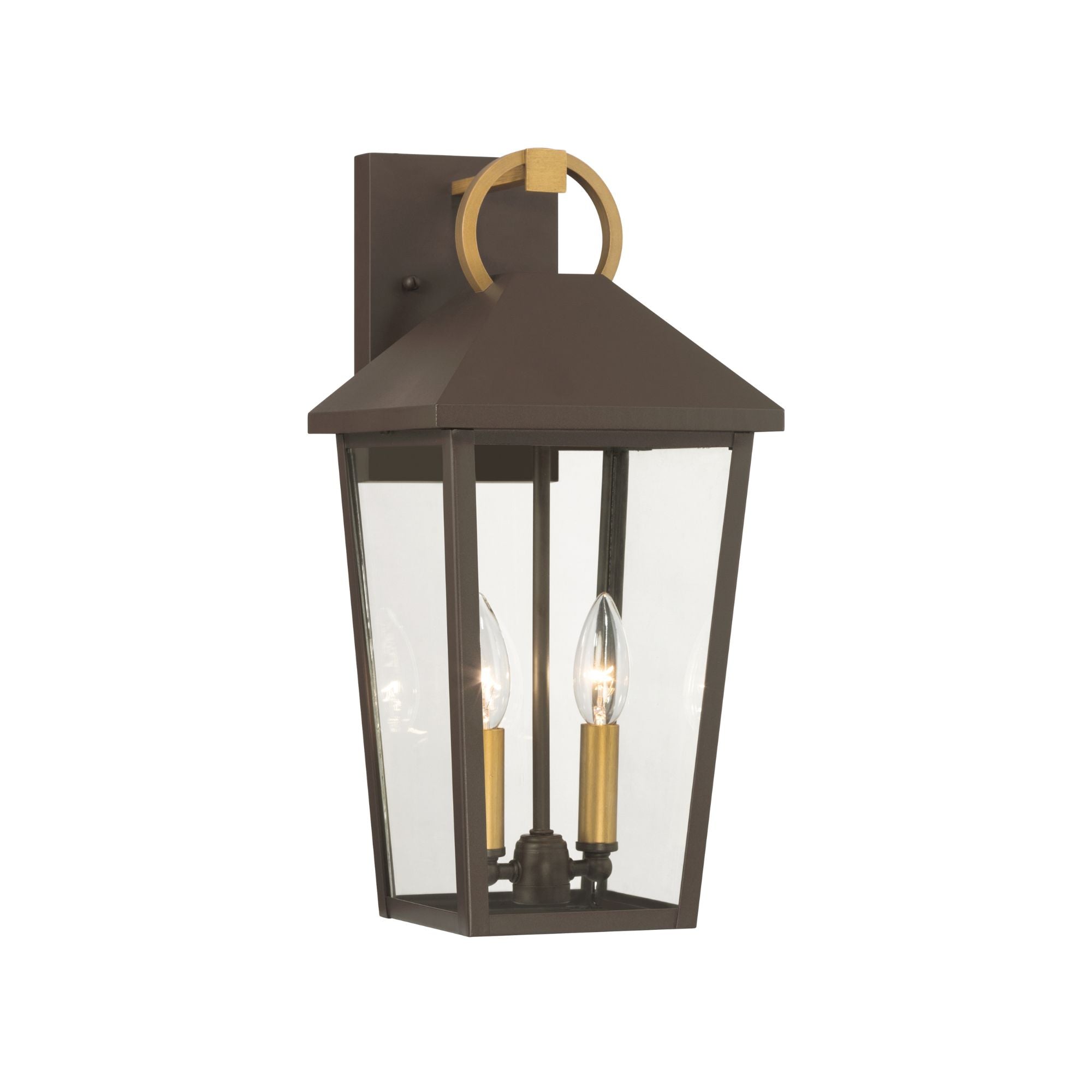 The Great Outdoors Bayra 17 in. 2-Light Outdoor Sconce, Painted Legacy Brass & Dark Bronze