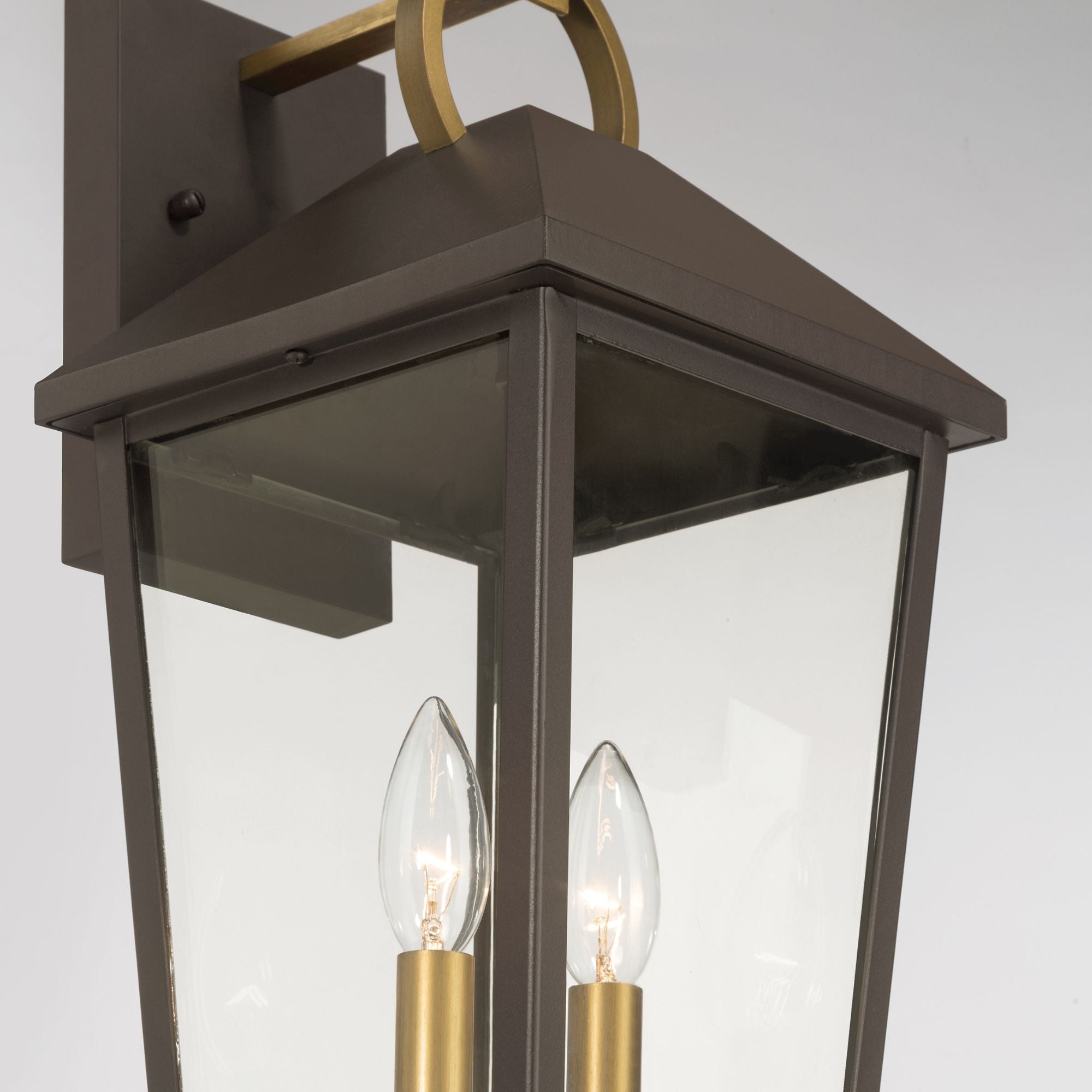 The Great Outdoors Bayra 17 in. 2-Light Outdoor Sconce, Painted Legacy Brass & Dark Bronze