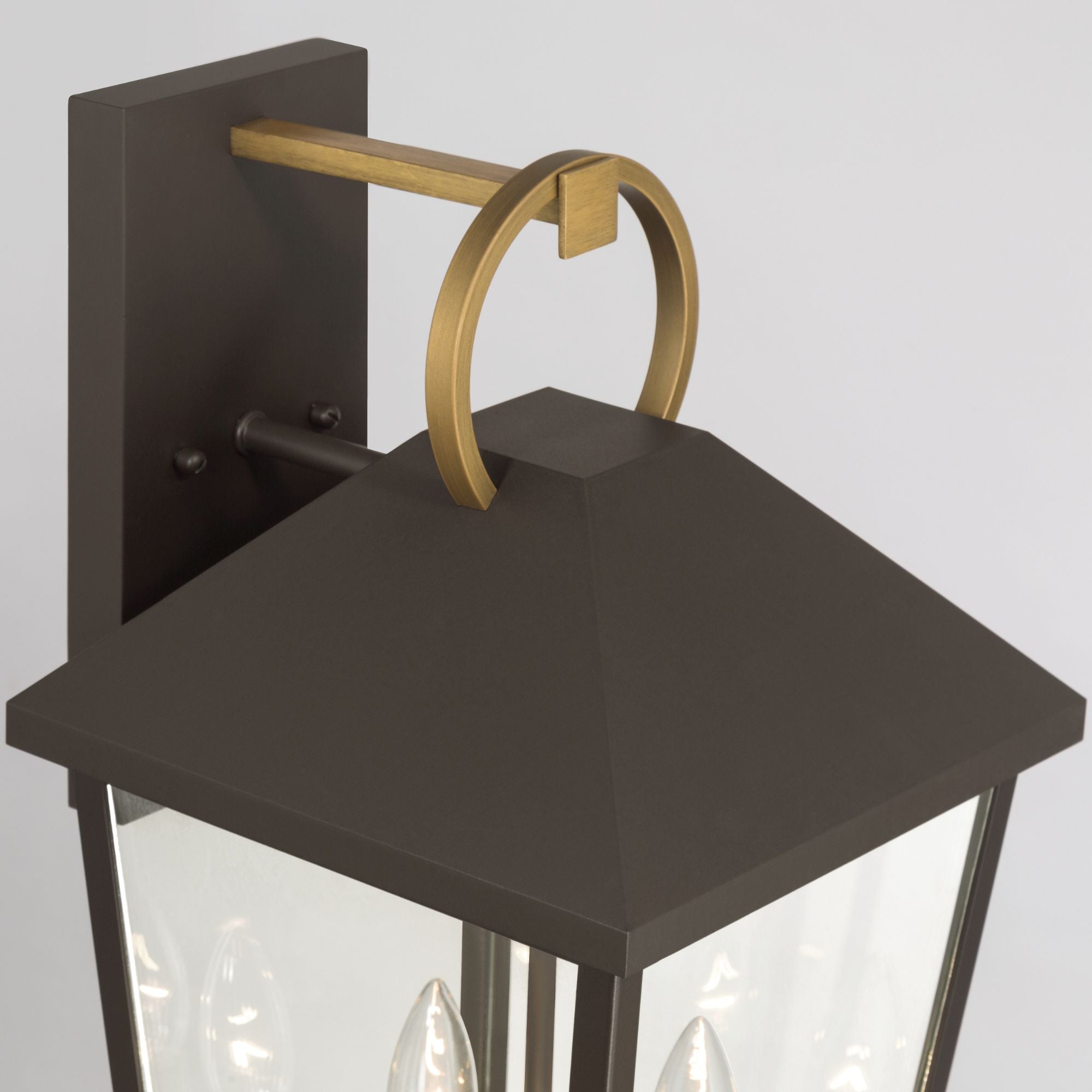 The Great Outdoors Bayra 17 in. 2-Light Outdoor Sconce, Painted Legacy Brass & Dark Bronze
