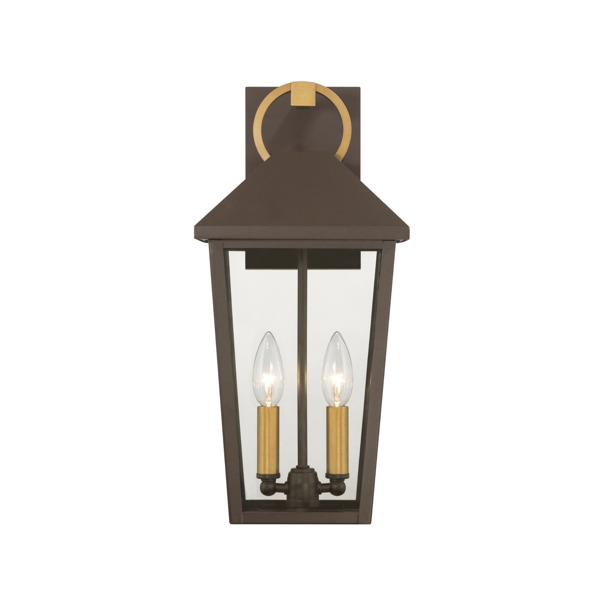 The Great Outdoors Bayra 17 in. 2-Light Outdoor Sconce, Painted Legacy Brass & Dark Bronze