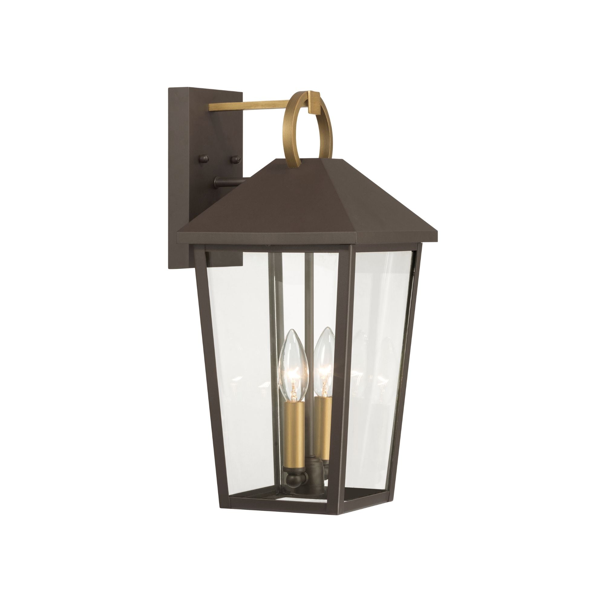 The Great Outdoors Bayra 17 in. 2-Light Outdoor Sconce, Painted Legacy Brass & Dark Bronze