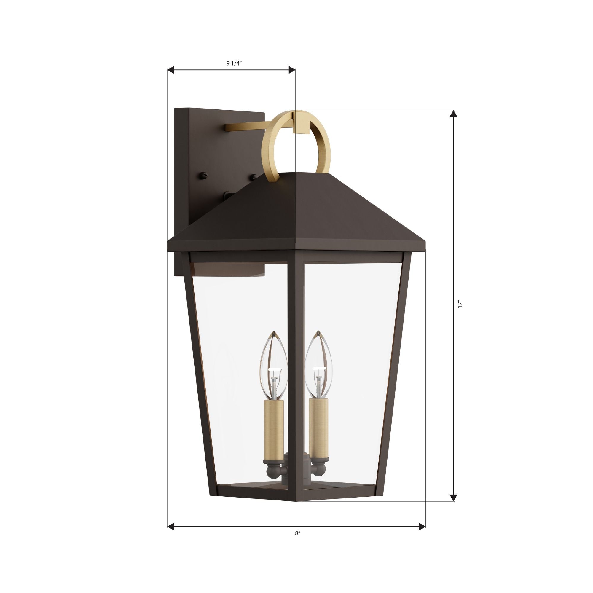 The Great Outdoors Bayra 17 in. 2-Light Outdoor Sconce, Painted Legacy Brass & Dark Bronze