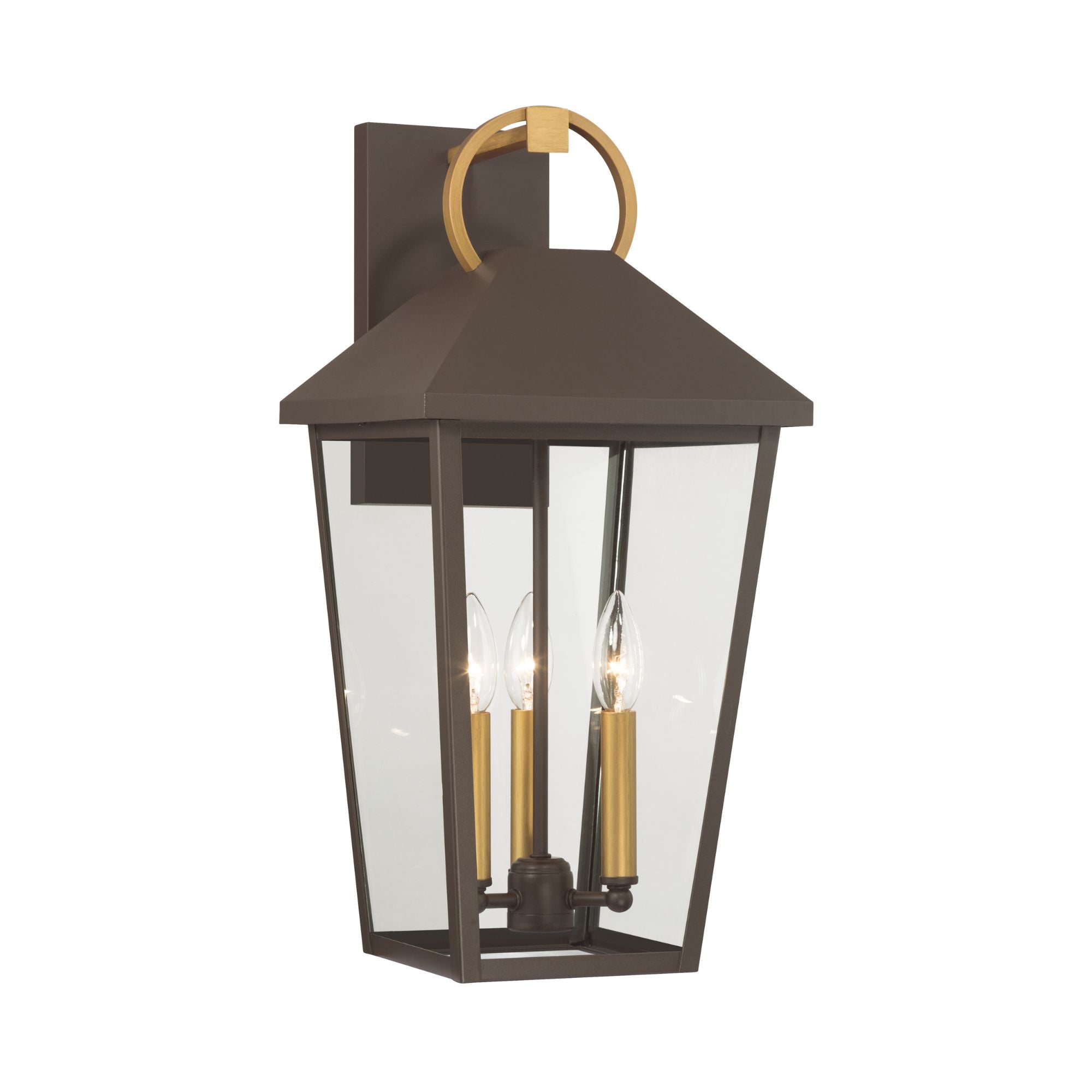 The Great Outdoors Bayra 21 in. 3-Light Outdoor Sconce, Painted Legacy Brass & Dark Bronze