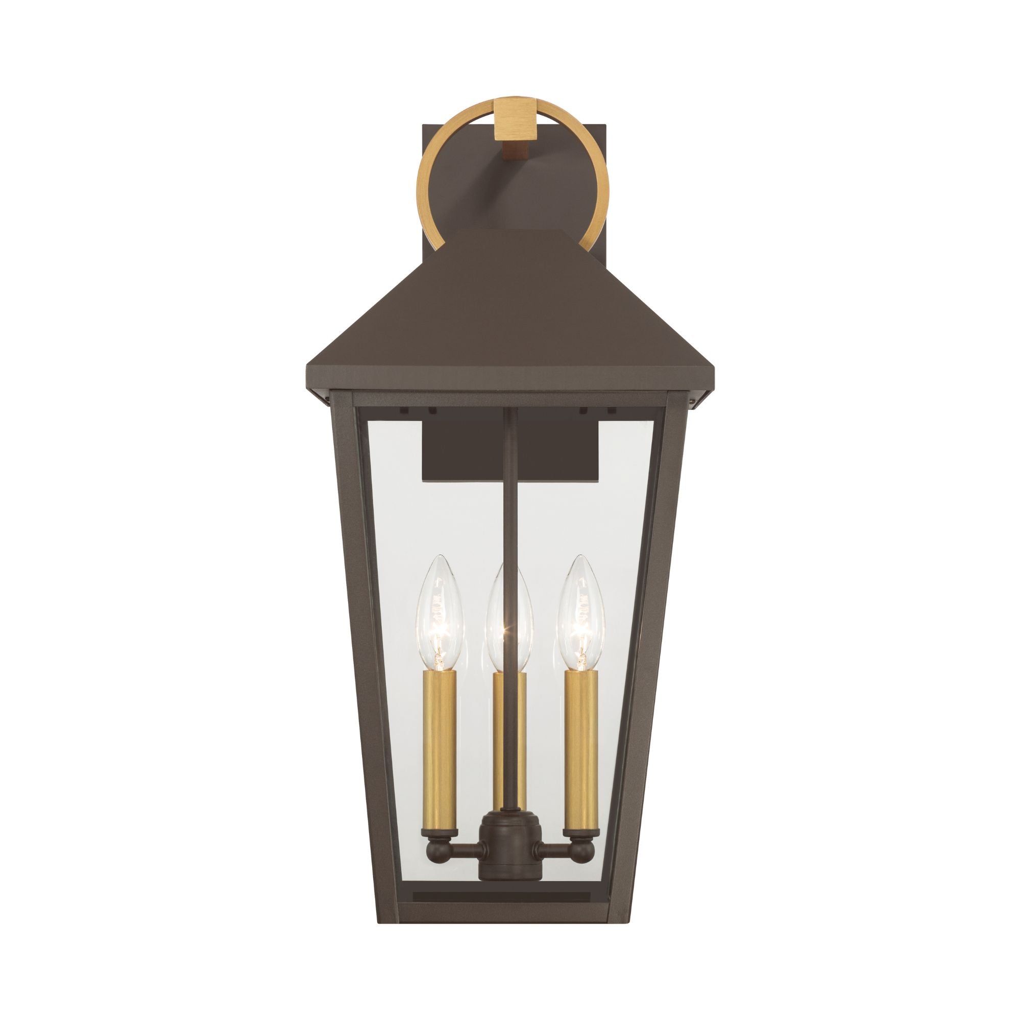The Great Outdoors Bayra 21 in. 3-Light Outdoor Sconce, Painted Legacy Brass & Dark Bronze