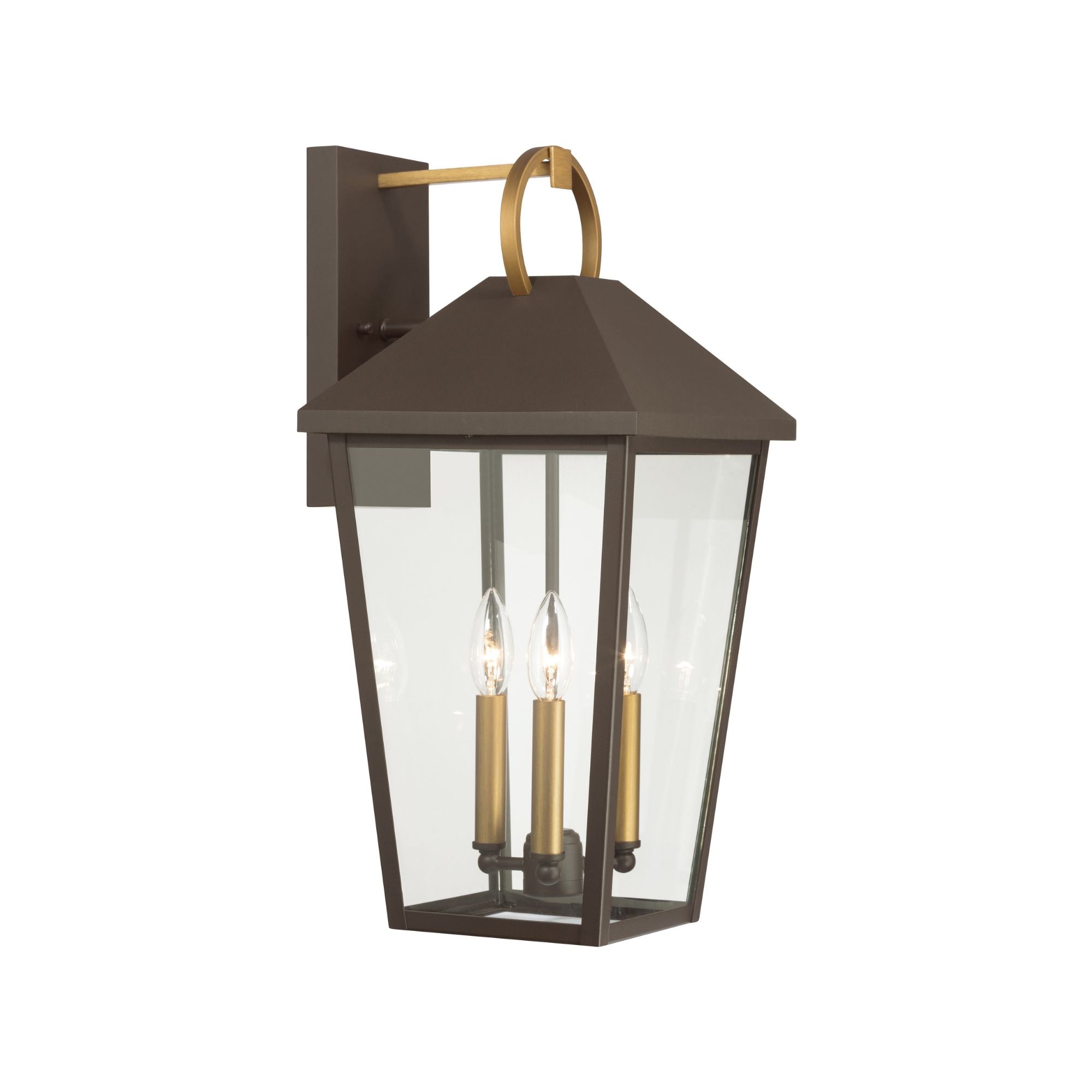 The Great Outdoors Bayra 21 in. 3-Light Outdoor Sconce, Painted Legacy Brass & Dark Bronze