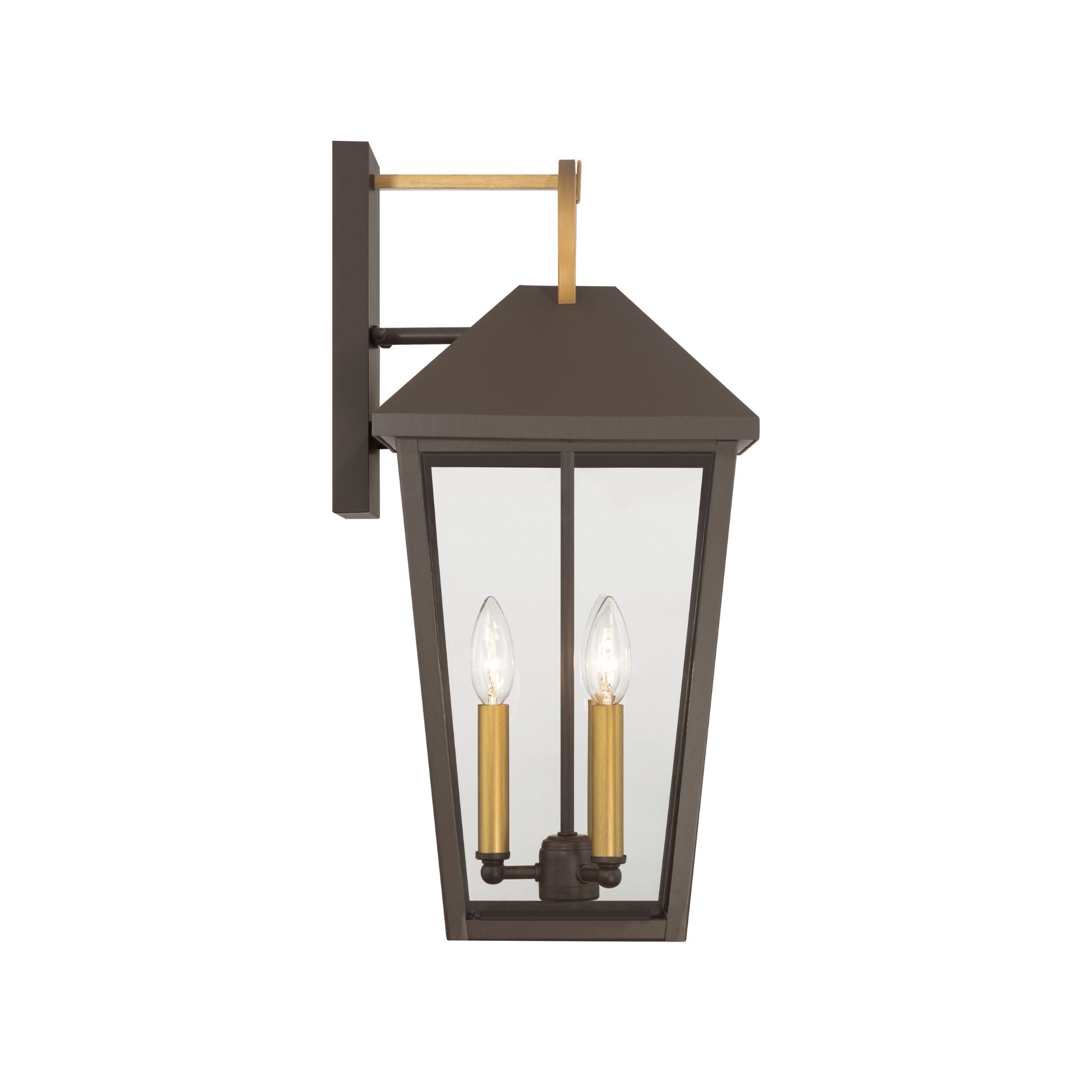The Great Outdoors Bayra 21 in. 3-Light Outdoor Sconce, Painted Legacy Brass & Dark Bronze
