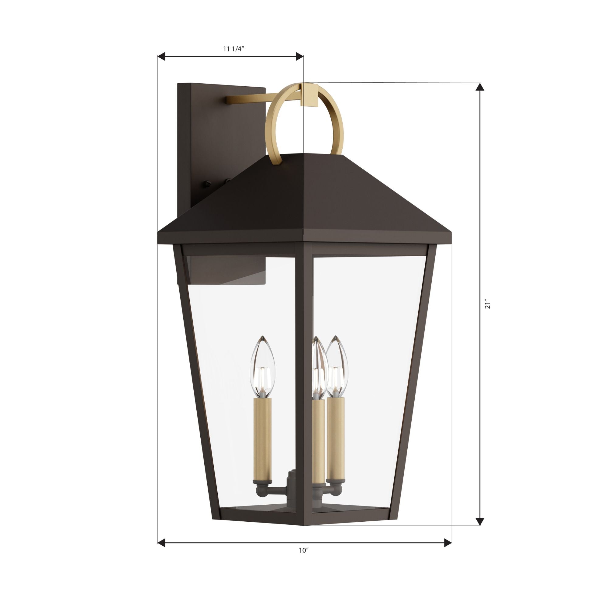 The Great Outdoors Bayra 21 in. 3-Light Outdoor Sconce, Painted Legacy Brass & Dark Bronze