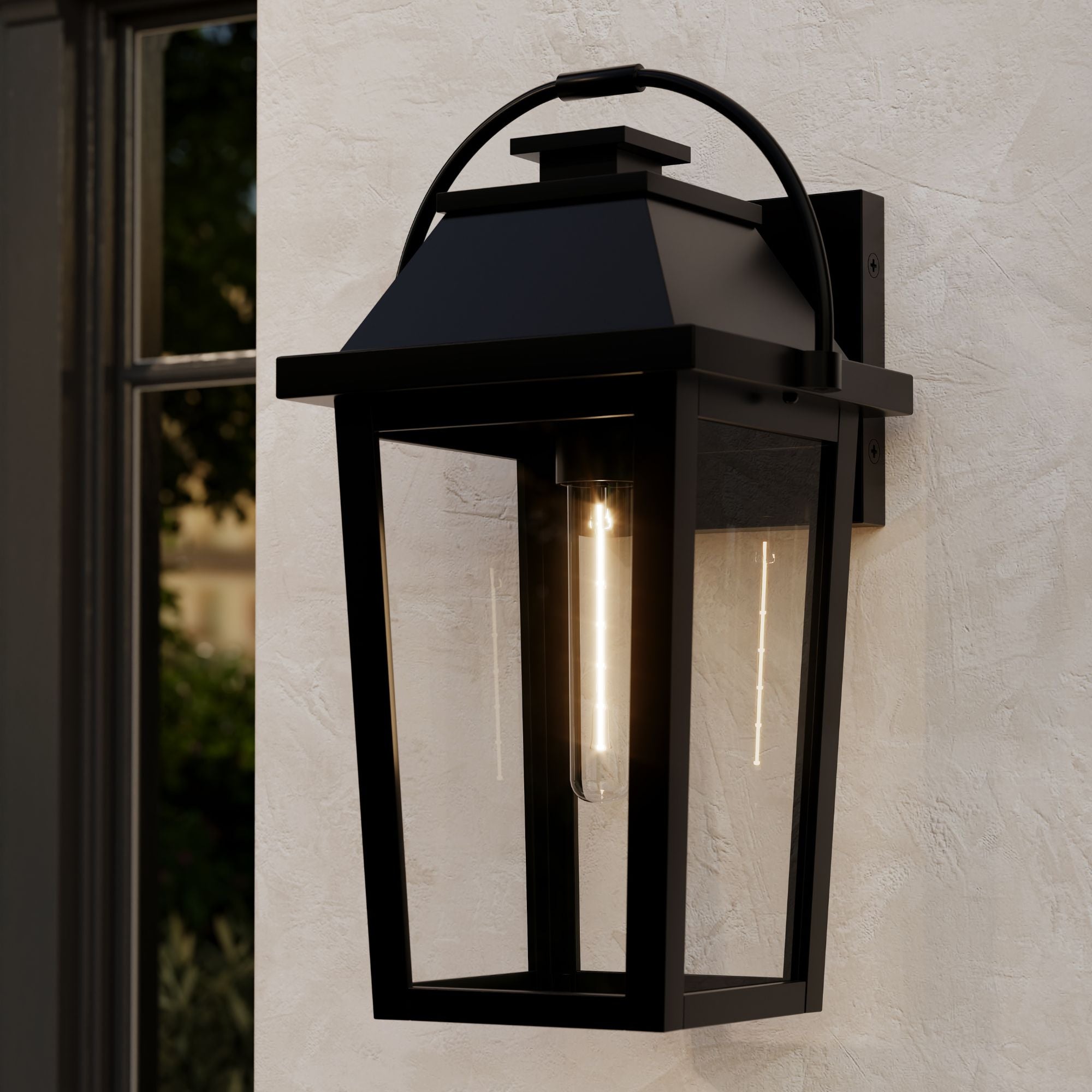 The Great Outdoors Branwyn 20 in. Outdoor Wall Lantern, Sand Coal Black with Clear Glass