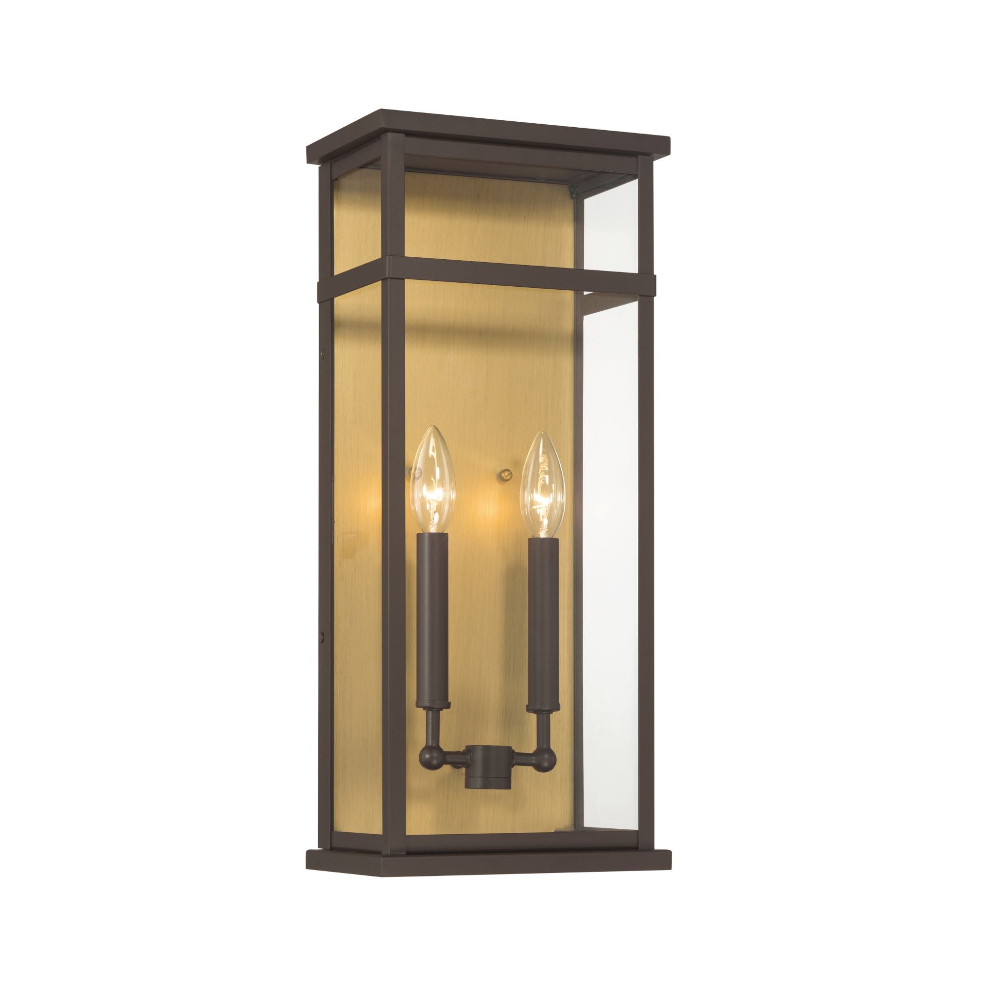The Great Outdoors Briarlane 20 in. 2-Light Outdoor Wall Sconce, Painted Legacy Brass & Dark Bronze with Clear Glass