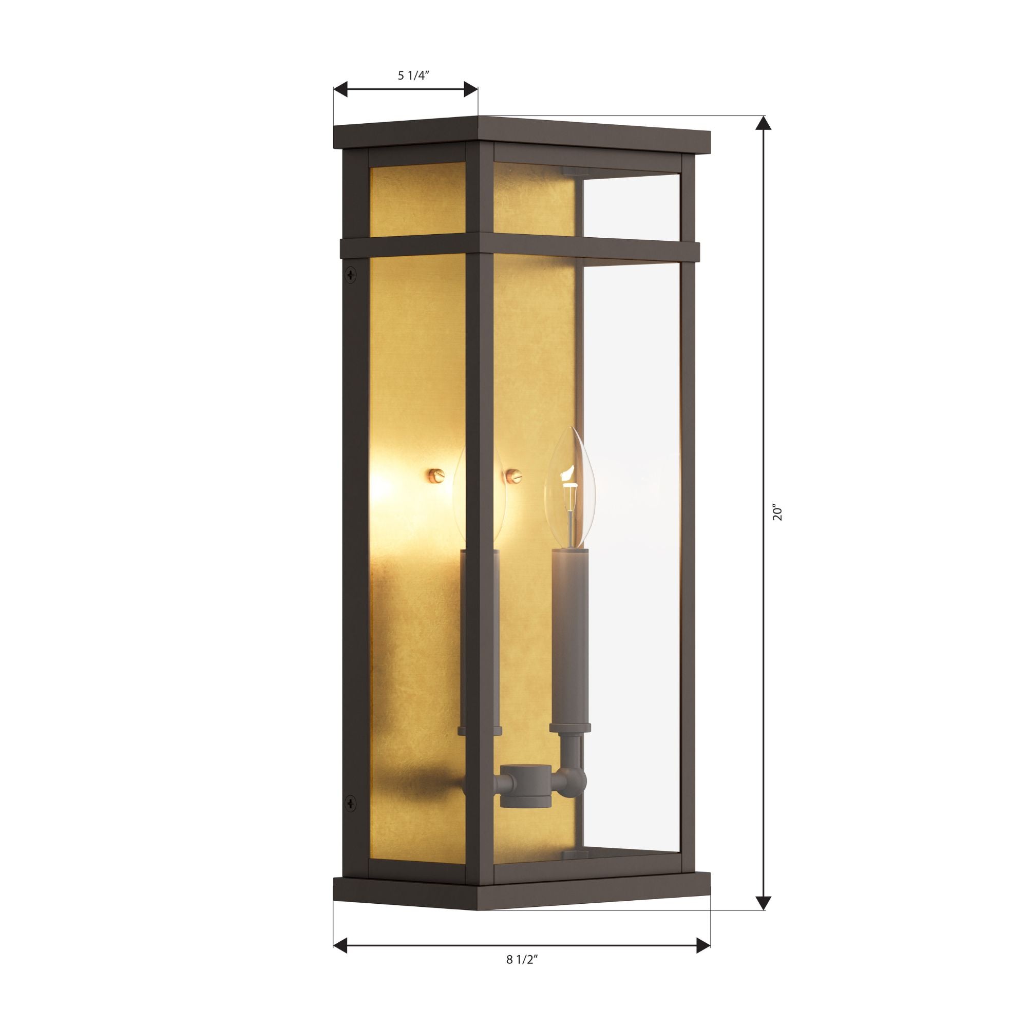The Great Outdoors Briarlane 20 in. 2-Light Outdoor Wall Sconce, Painted Legacy Brass & Dark Bronze with Clear Glass