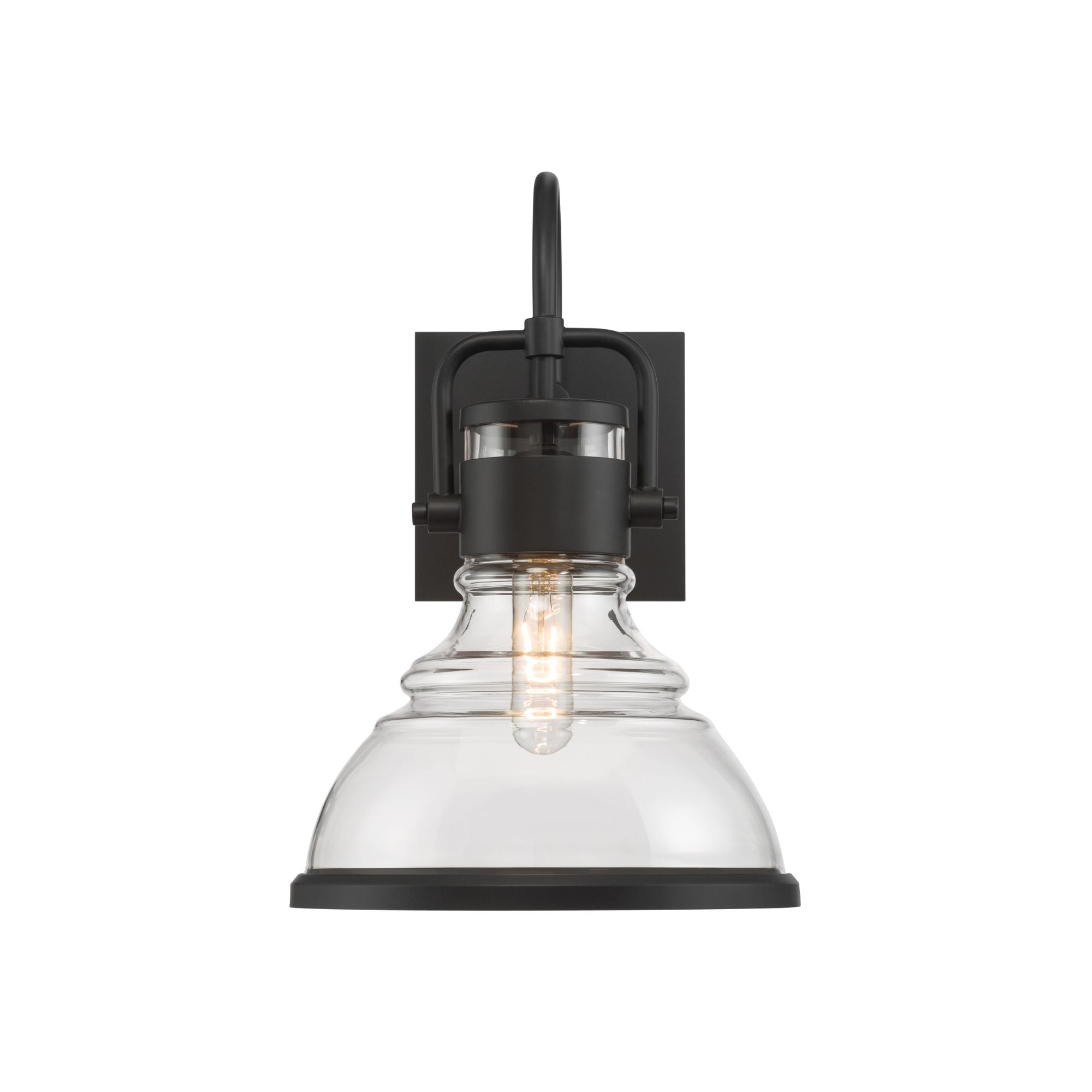 The Great Outdoors Calen 15.5 in. Outdoor Wall Sconce, Dark Matte Black with Clear Glass