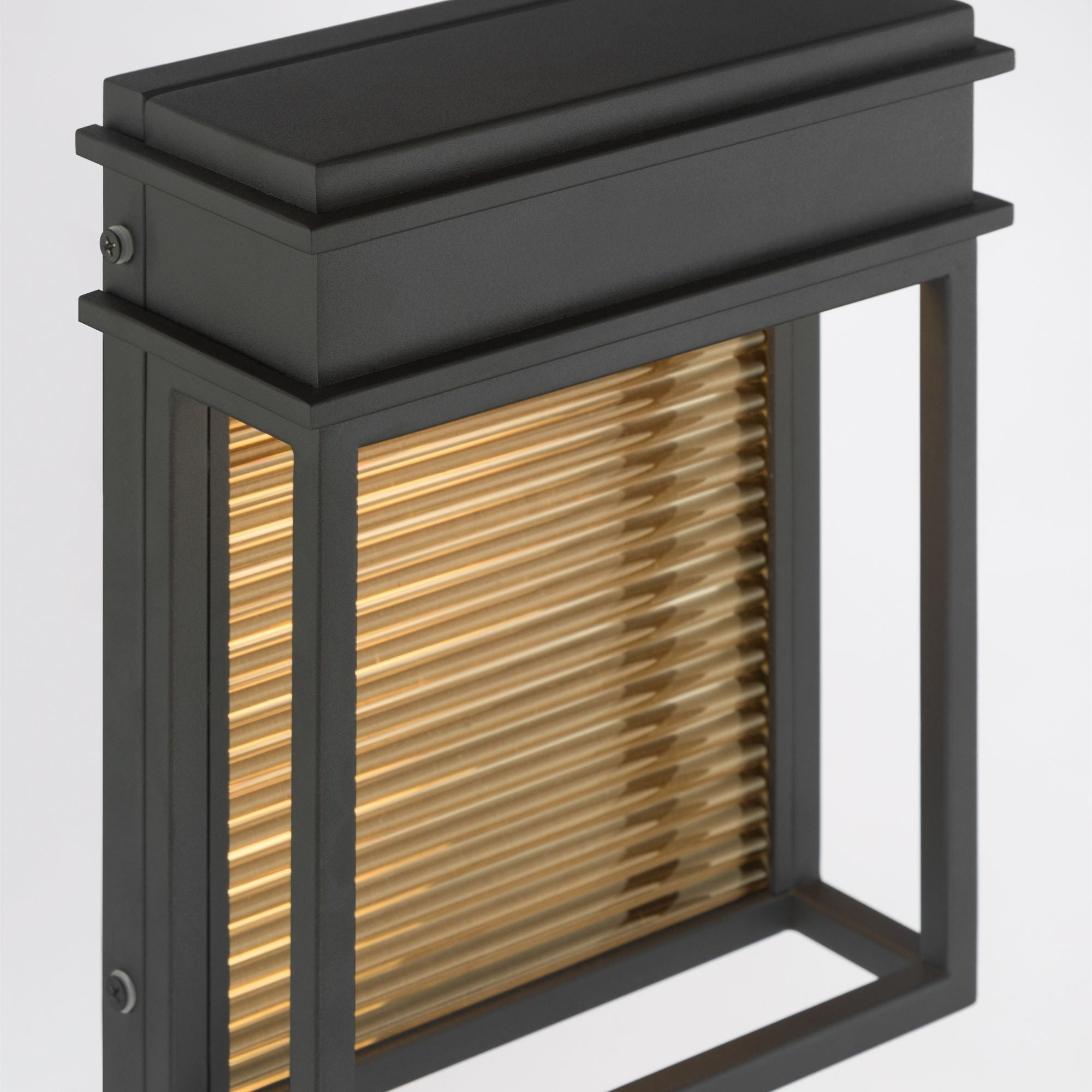 The Great Outdoors Clyne 9 in. LED Outdoor Wall Sconce, Sand Coal Black & Painted Legacy Brass with Clear Glass