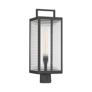 The Great Outdoors Edgewood 21.5 in. Outdoor Post Light, Dark Matte Black with Clear Ribbed Glass