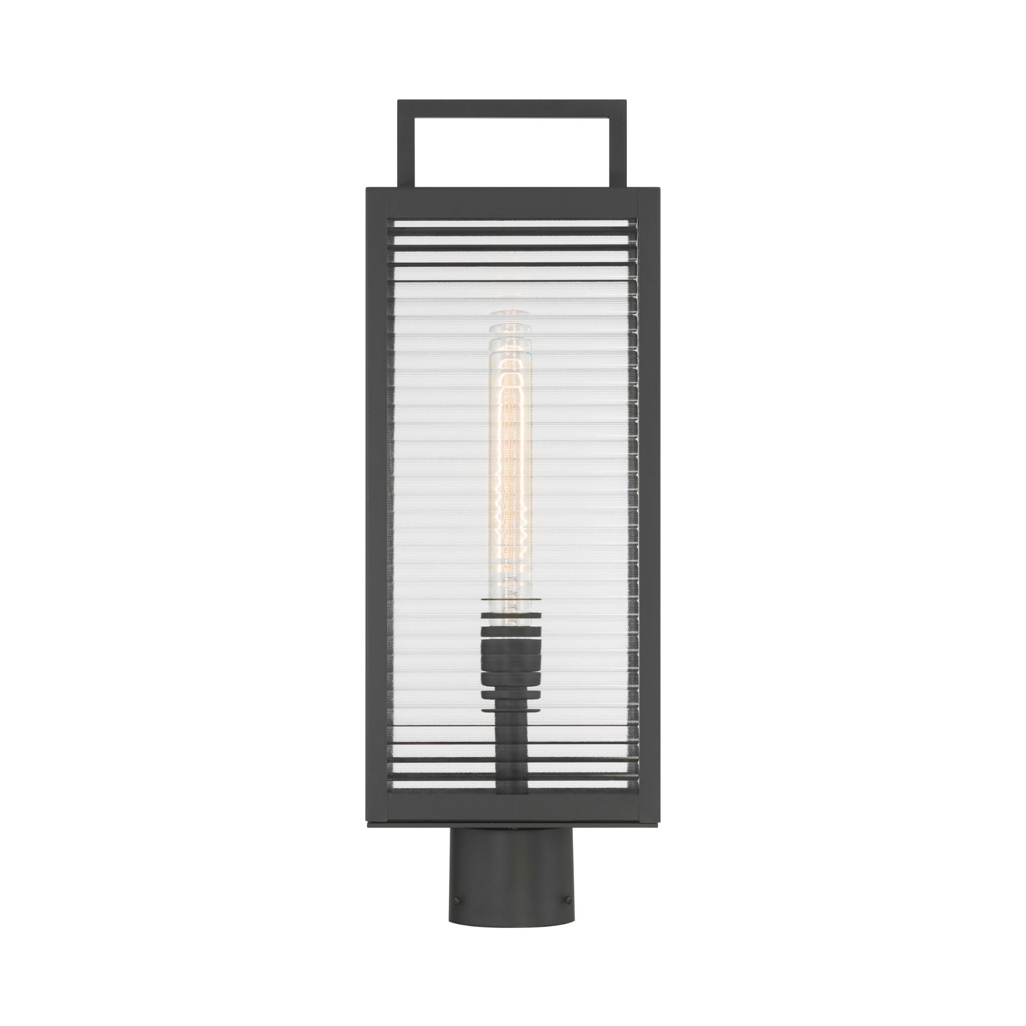The Great Outdoors Edgewood 21.5 in. Outdoor Post Light, Dark Matte Black with Clear Ribbed Glass