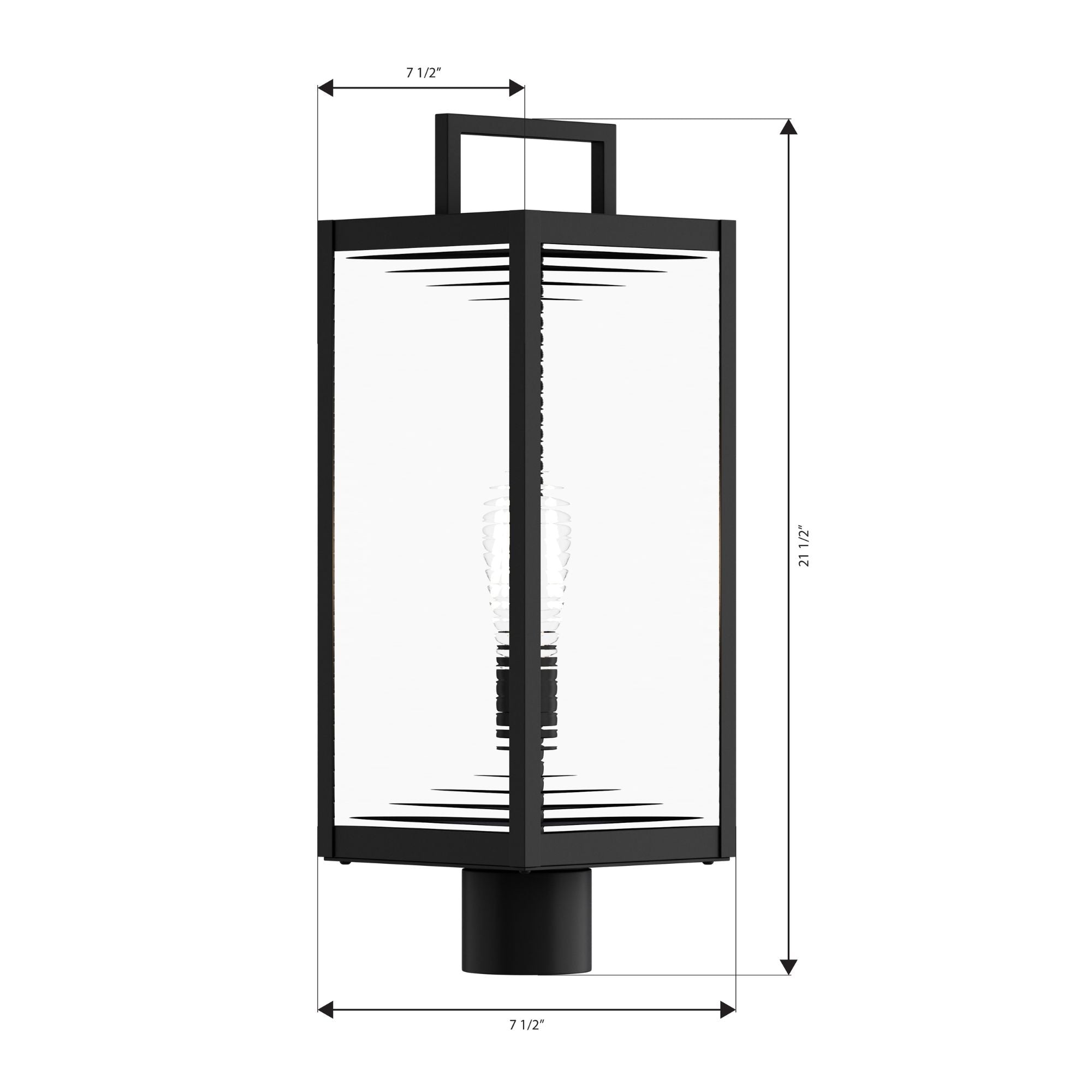 The Great Outdoors Edgewood 21.5 in. Outdoor Post Light, Dark Matte Black with Clear Ribbed Glass