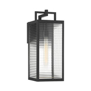 The Great Outdoors Edgewood 19 in. Outdoor Wall Sconce, Dark Matte Black with Clear Ribbed Glass