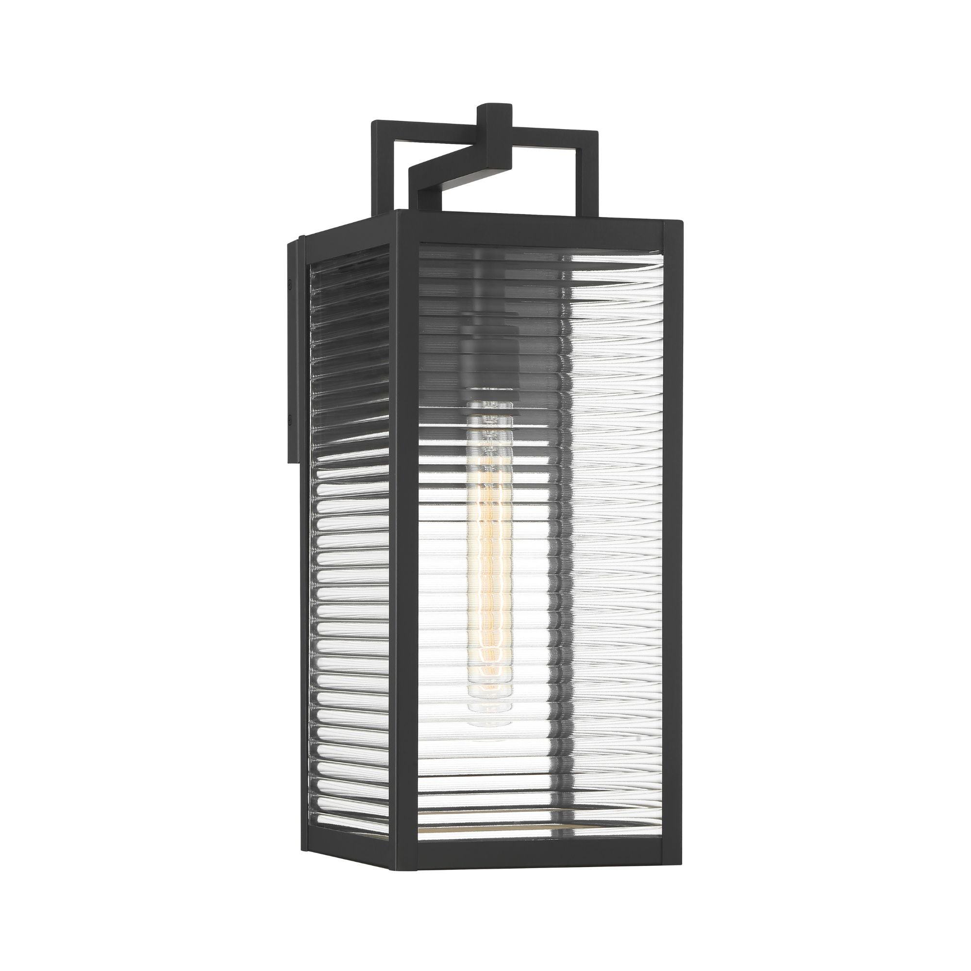 The Great Outdoors Edgewood 19 in. Outdoor Wall Sconce, Dark Matte Black with Clear Ribbed Glass