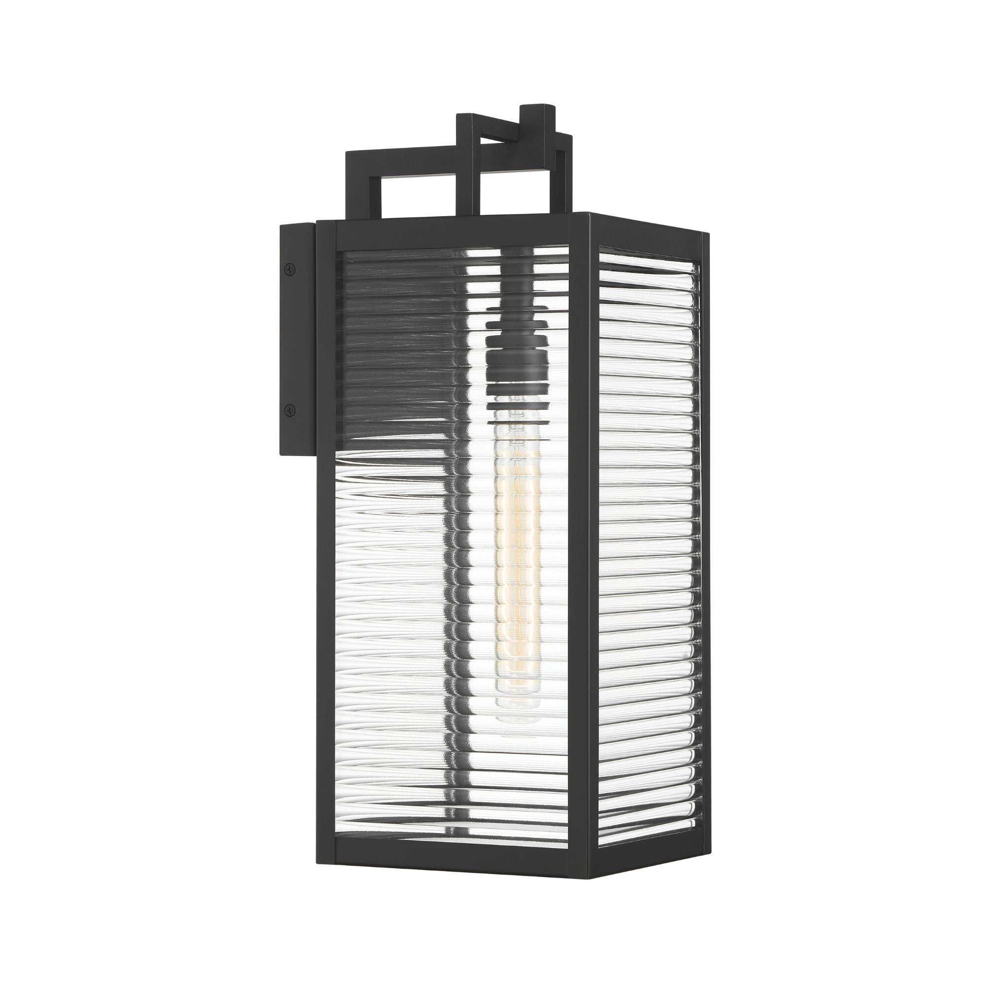The Great Outdoors Edgewood 19 in. Outdoor Wall Sconce, Dark Matte Black with Clear Ribbed Glass