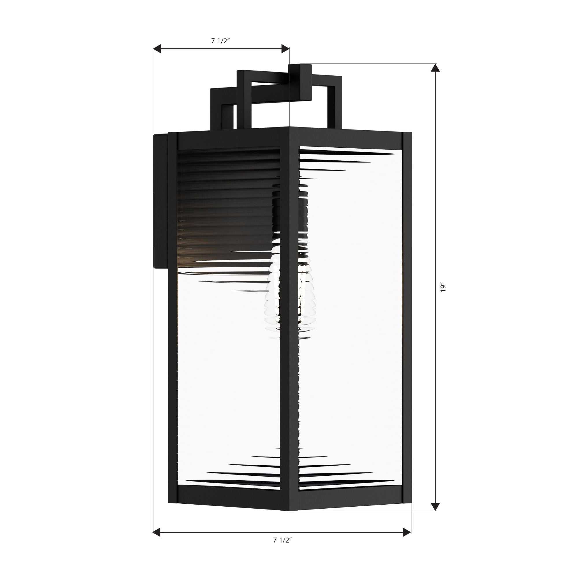 The Great Outdoors Edgewood 19 in. Outdoor Wall Sconce, Dark Matte Black with Clear Ribbed Glass