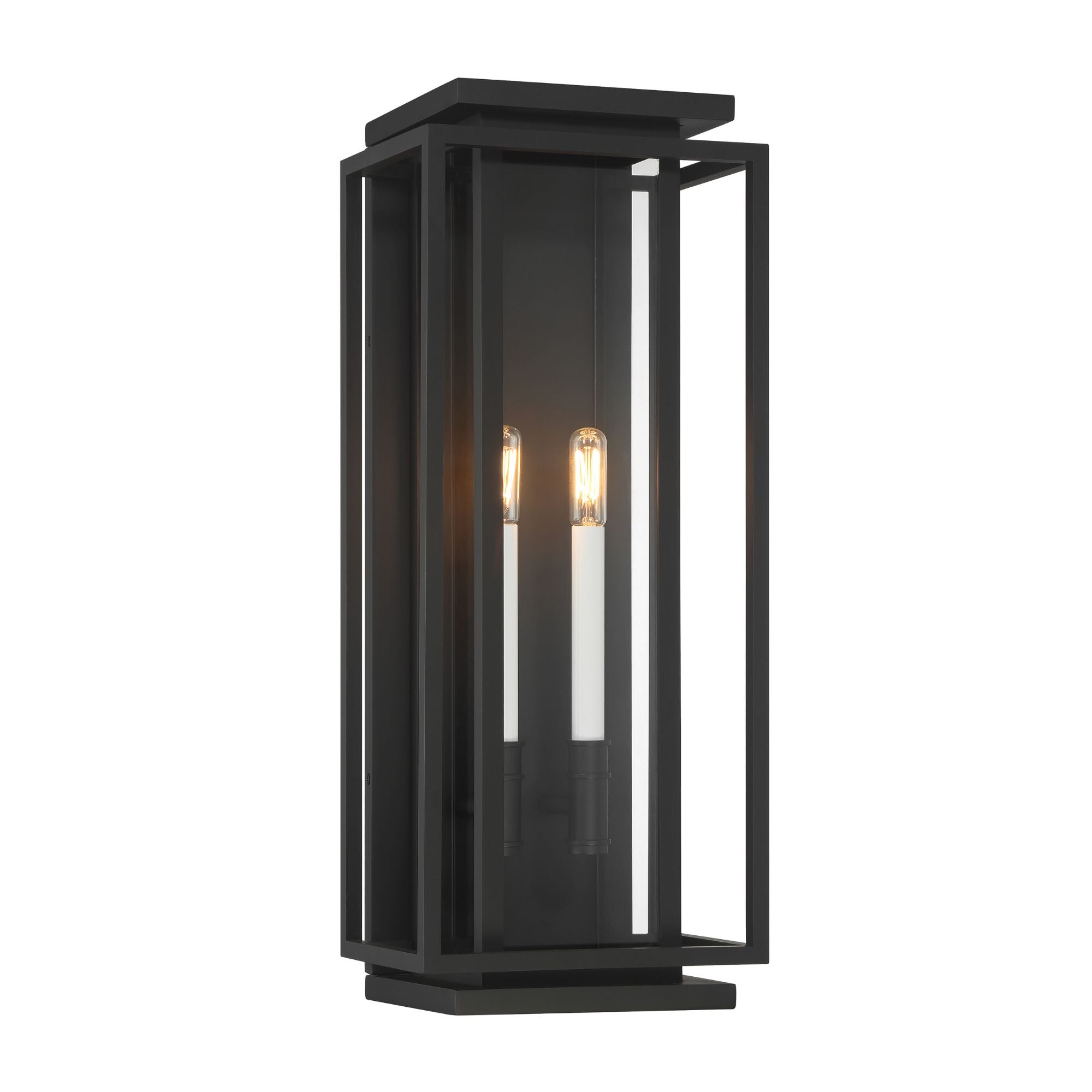 The Great Outdoors Stratford 23.5 in. 2-Light Outdoor Wall Sconce, Dark Matte Black & Painted Legacy Brass with Clear Glass