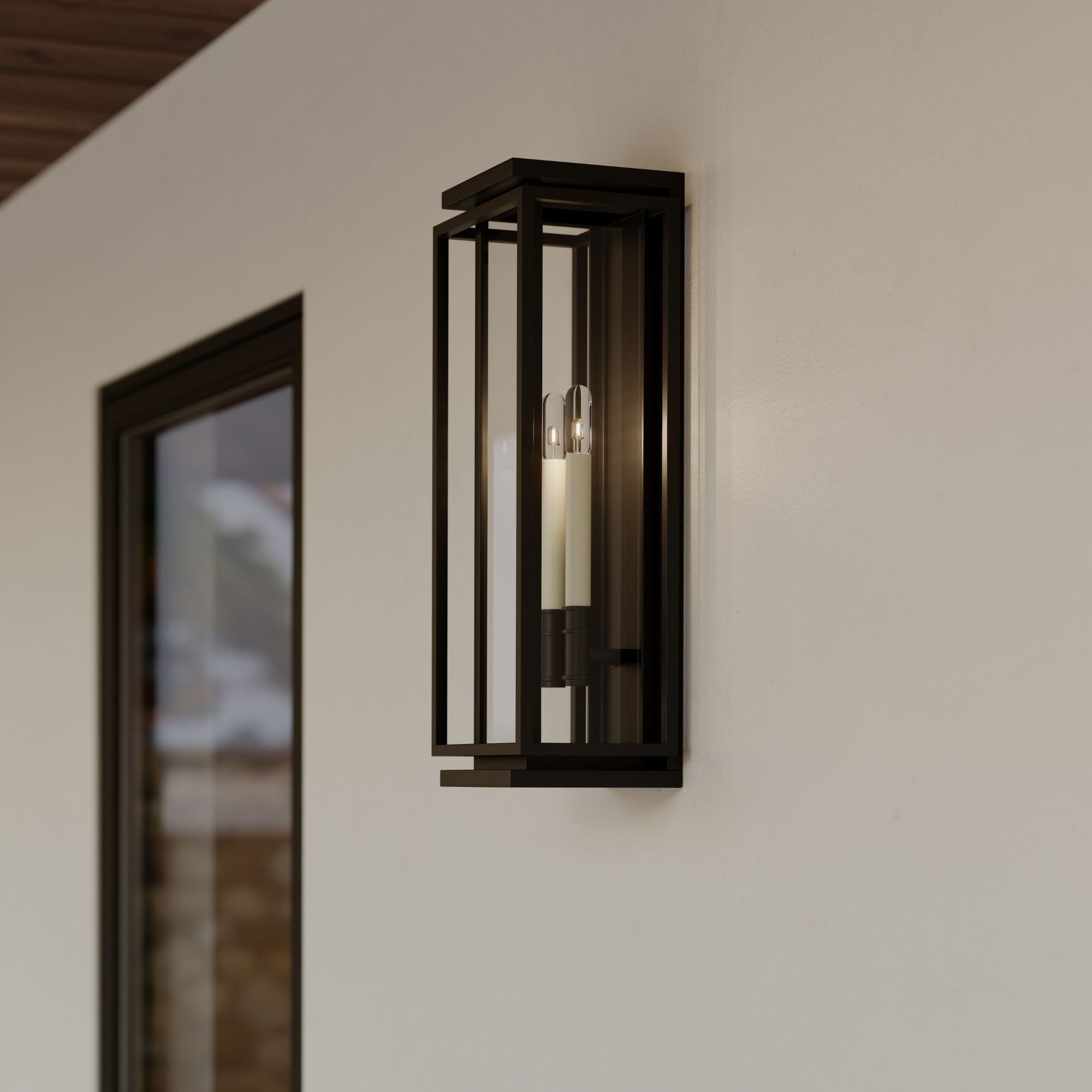 The Great Outdoors Stratford 23.5 in. 2-Light Outdoor Wall Sconce, Dark Matte Black & Painted Legacy Brass with Clear Glass