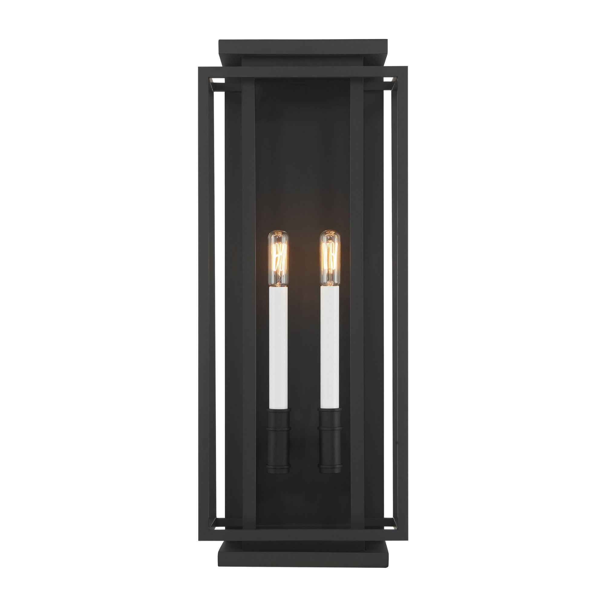 The Great Outdoors Stratford 23.5 in. 2-Light Outdoor Wall Sconce, Dark Matte Black & Painted Legacy Brass with Clear Glass